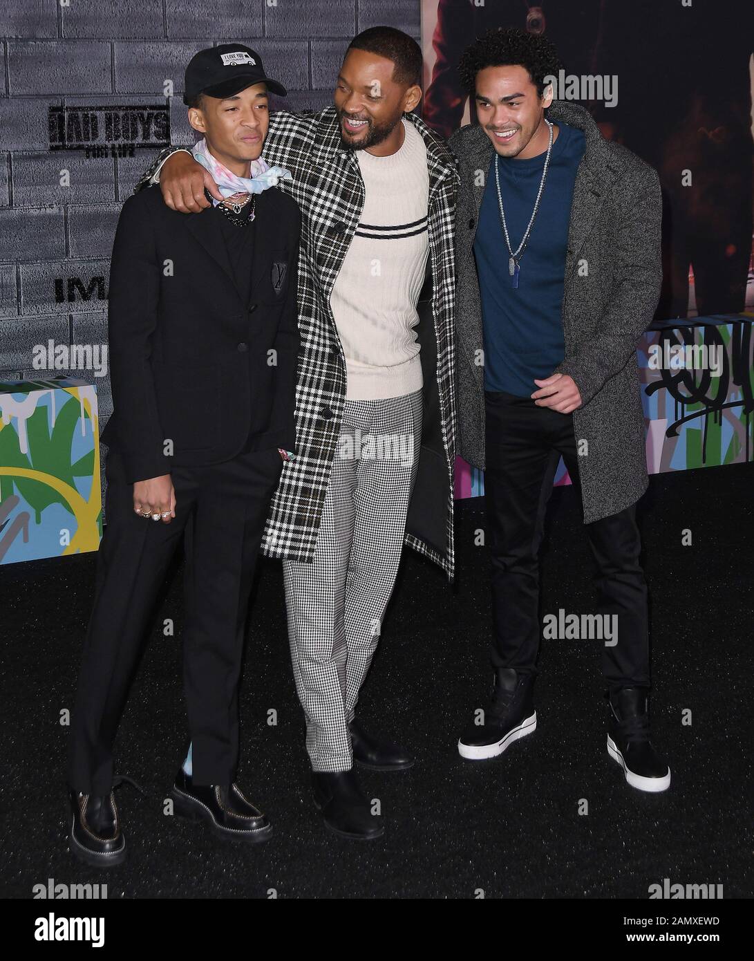 Hollywood, United States. 14th Jan, 2020. HOLLYWOOD, LOS ANGELES,  CALIFORNIA, USA - JANUARY 14: Jaden Smith, Will Smith and Trey Smith arrive  at the Los Angeles Premiere Of Columbia Pictures' 'Bad Boys