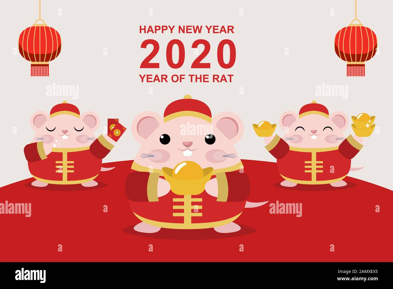 Happy Chinese New Year 2020 Year Of The Rat Banner Design Little