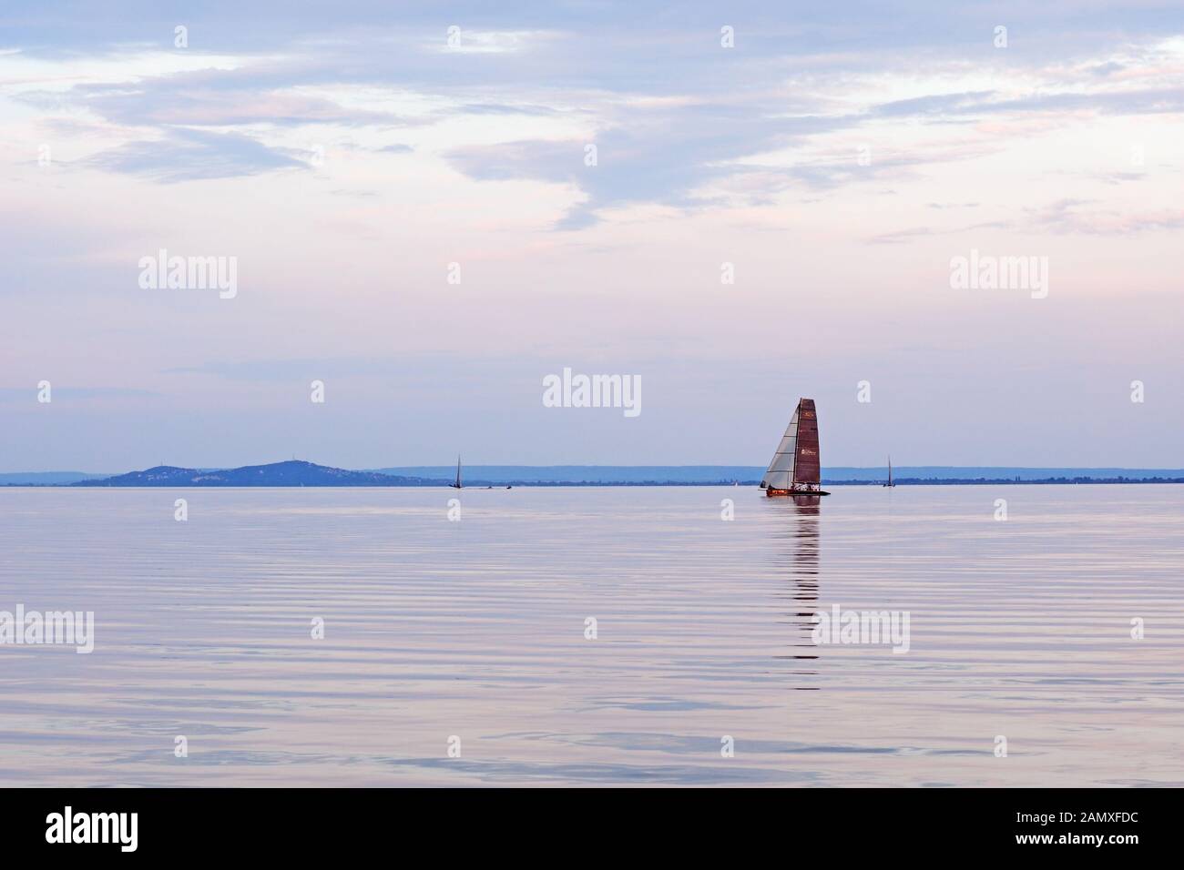 evening sighteeing cruise on the lake Balaton, Hungary Stock Photo