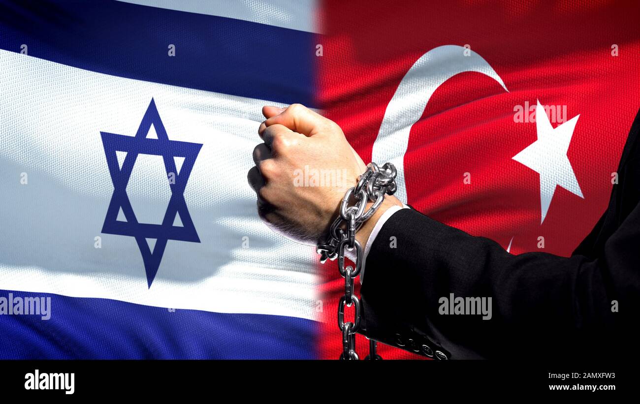 Israel sanctions Turkey, chained arms, political or economic conflict, trade ban Stock Photo