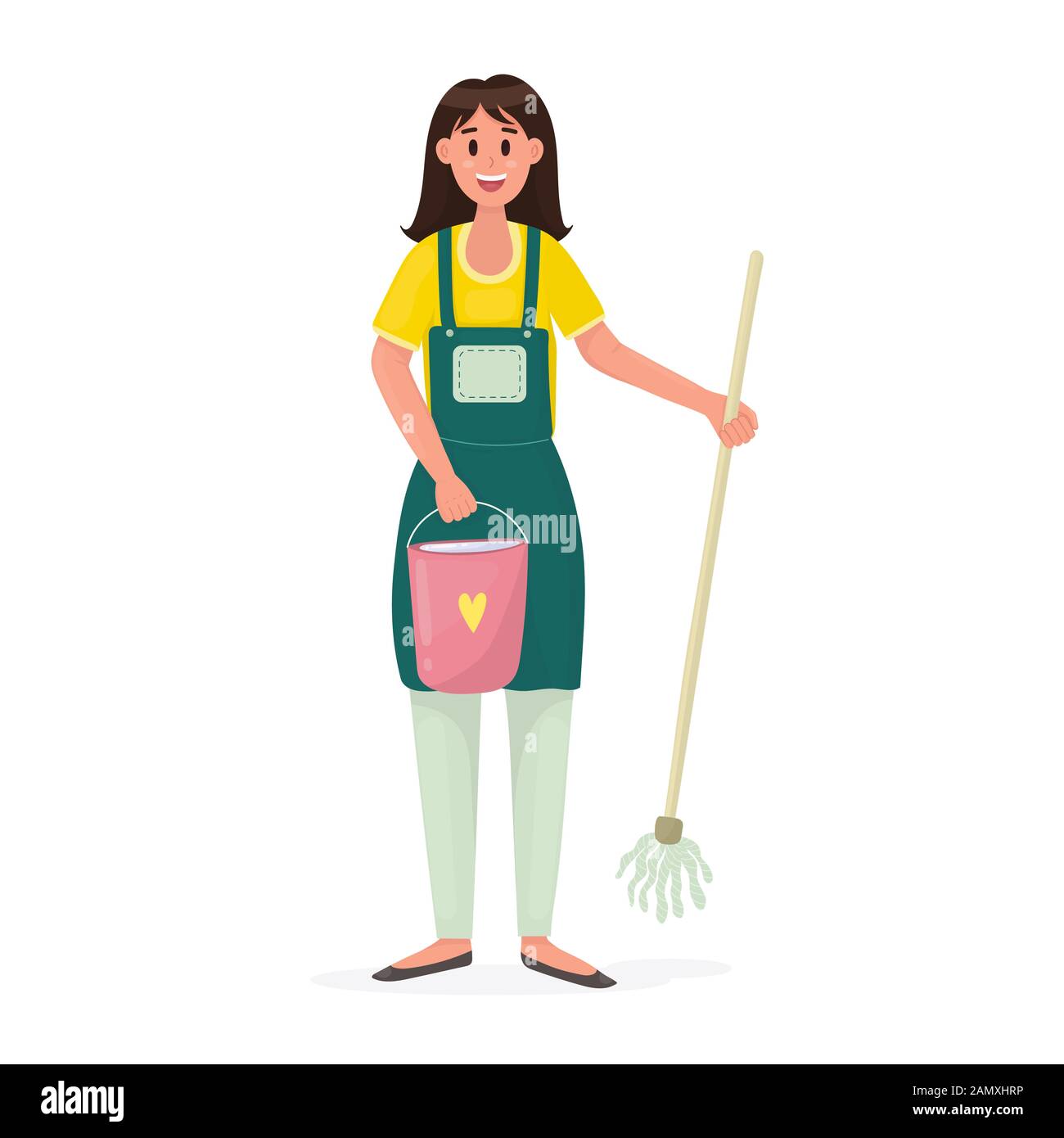 Happy woman with a bucket of water and a mop Stock Vector Image & Art -  Alamy