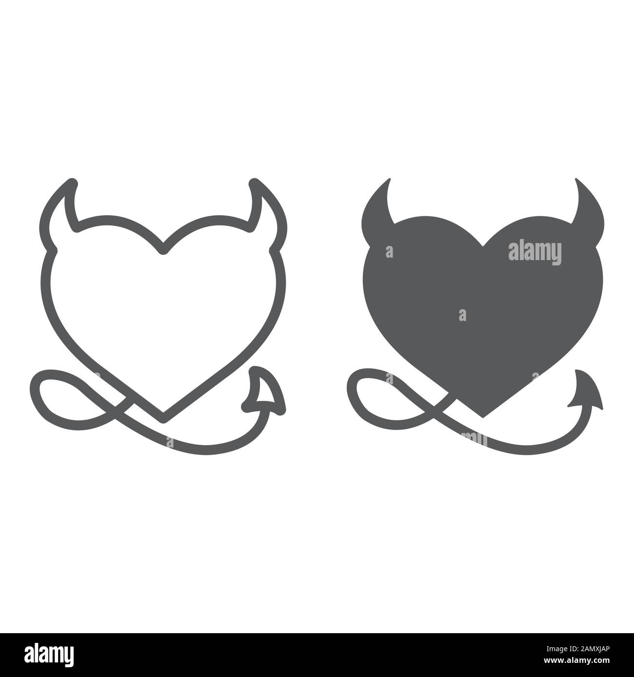 Devil Heart Valentine line and glyph icon, love and holiday, devil