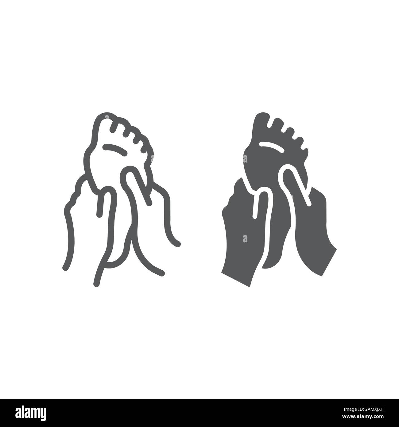 Foot massage line and glyph icon, medical and healthcare, barefoot care