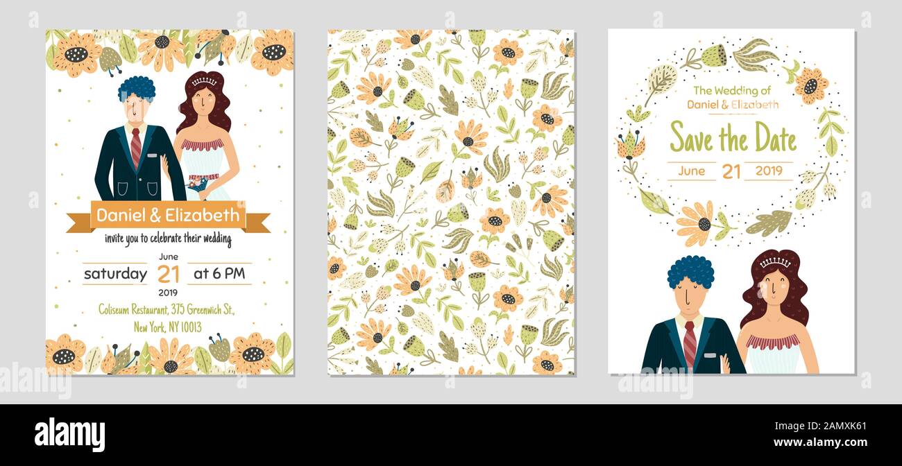 Wedding templates set with bride and groom Stock Vector Image & Art - Alamy