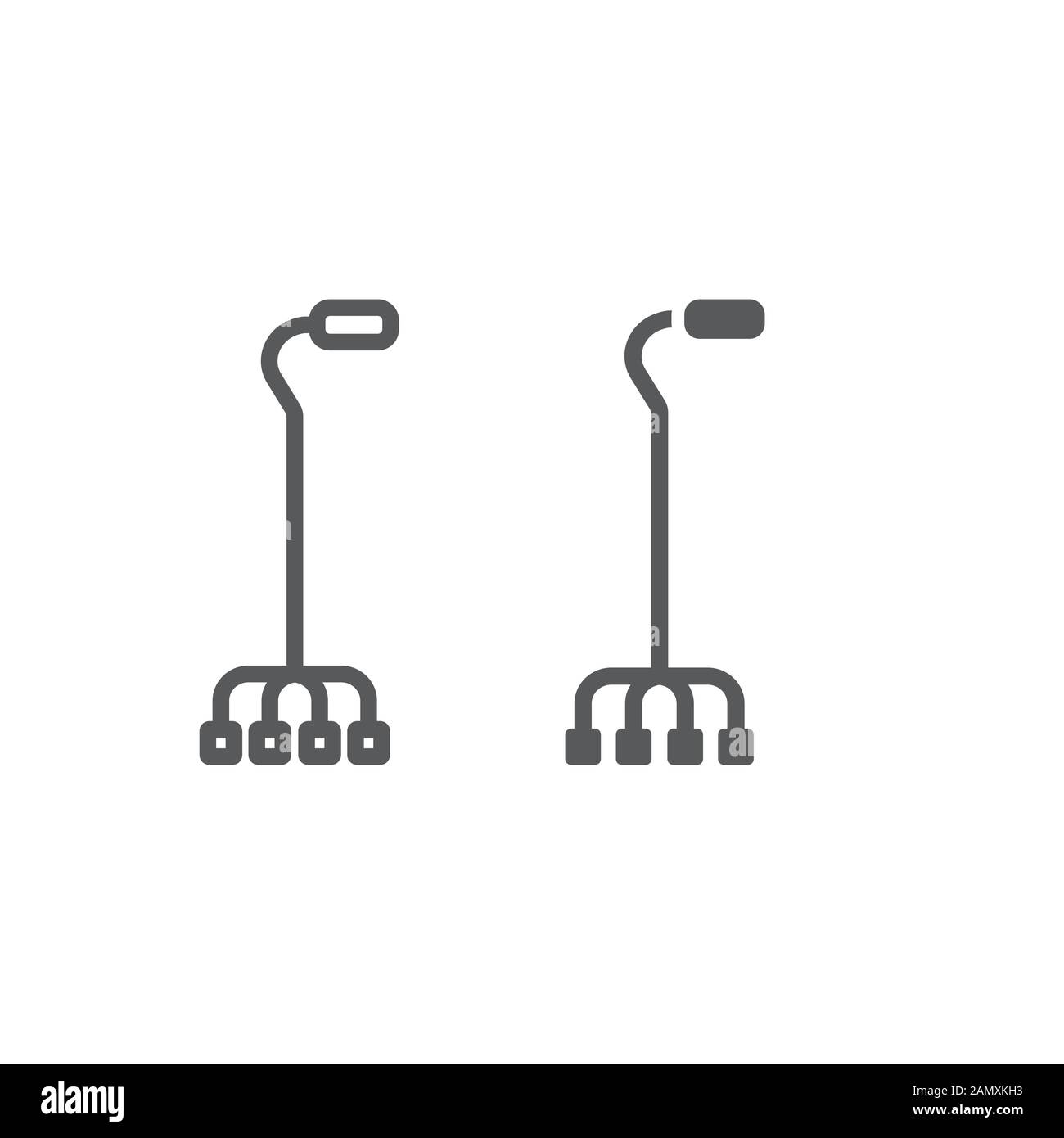 Quad walking stick line and glyph icon, orthopedic and medical, quad cane sign, vector graphics, a linear pattern on a white background. Stock Vector