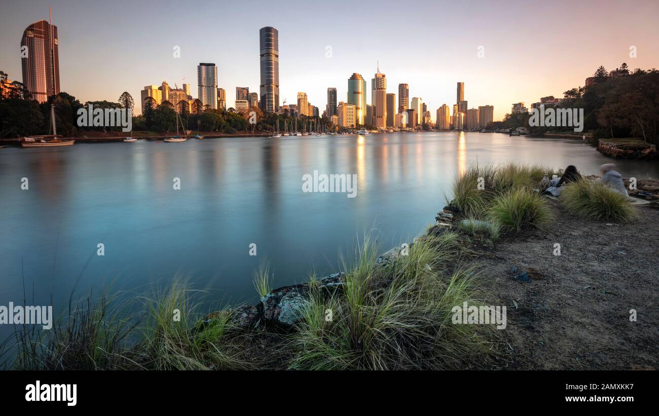 A dawn panorama of the city of Brisbane, Australia. Stock Photo