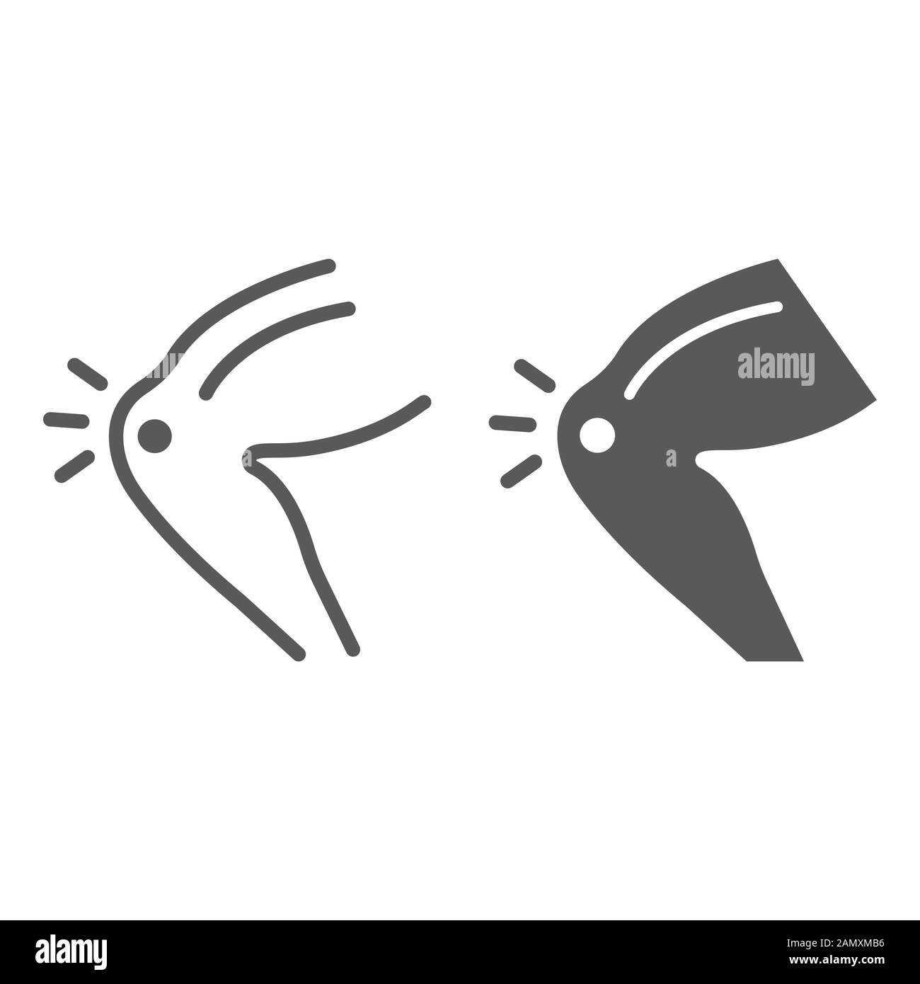 Knee pain line and glyph icon, orthopedic and medical, leg injury sign