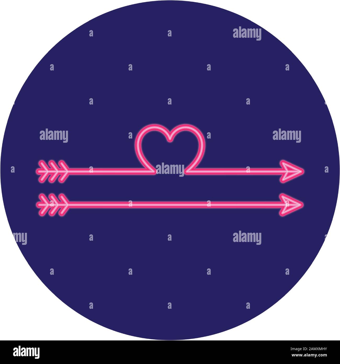 arrows with shape heart in neon light, valentines day Stock Vector ...