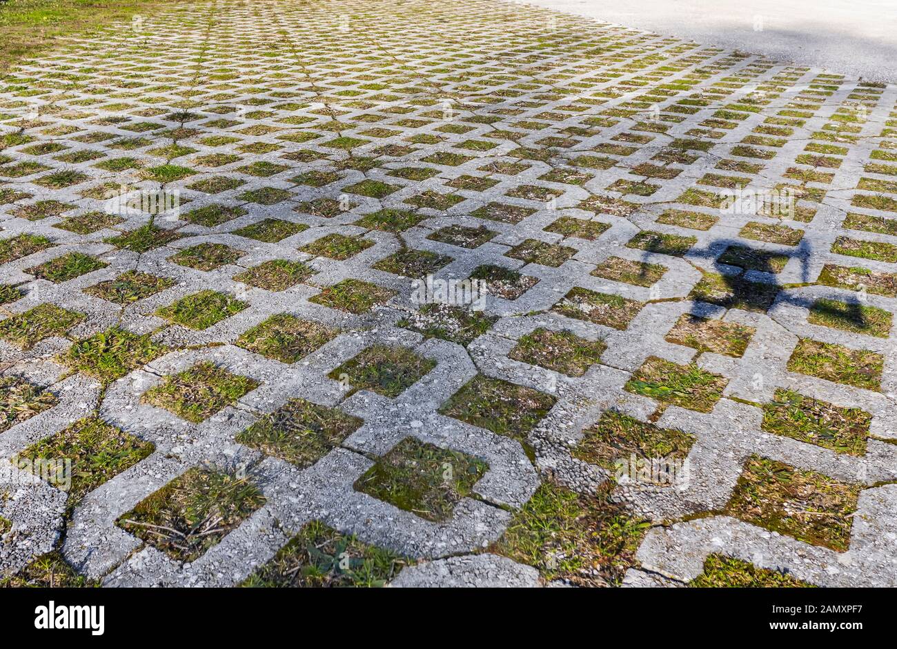 the shadow of a drone on a tiled plateau Stock Photo