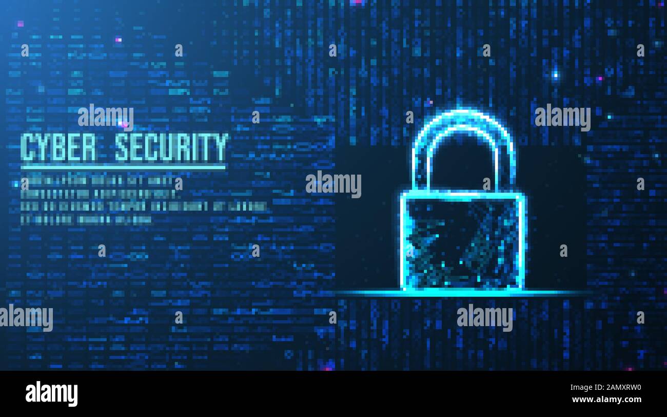 padlock, lock, security concept. Big data cloud computing internet of things IOT AI network technology. Data center digital code futuristic informatio Stock Vector
