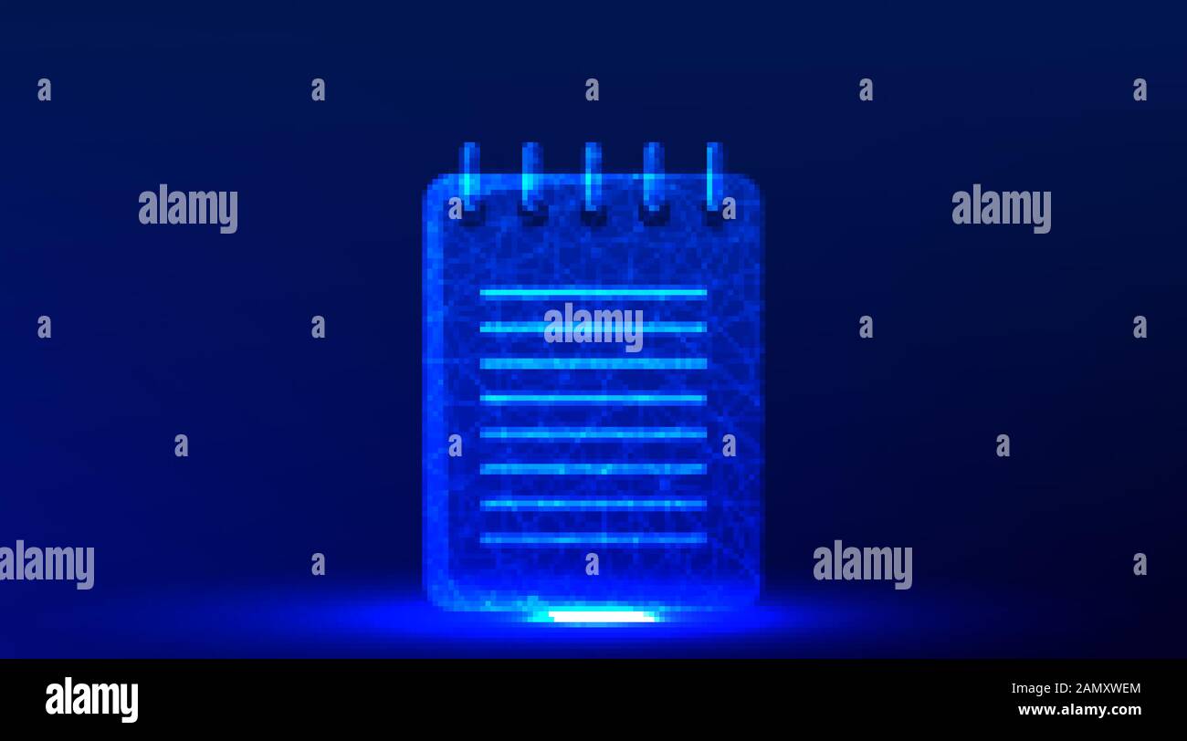 note icon. abstract low poly wireframe mesh design. from connecting dot and line. vector illustration on blue background Stock Vector