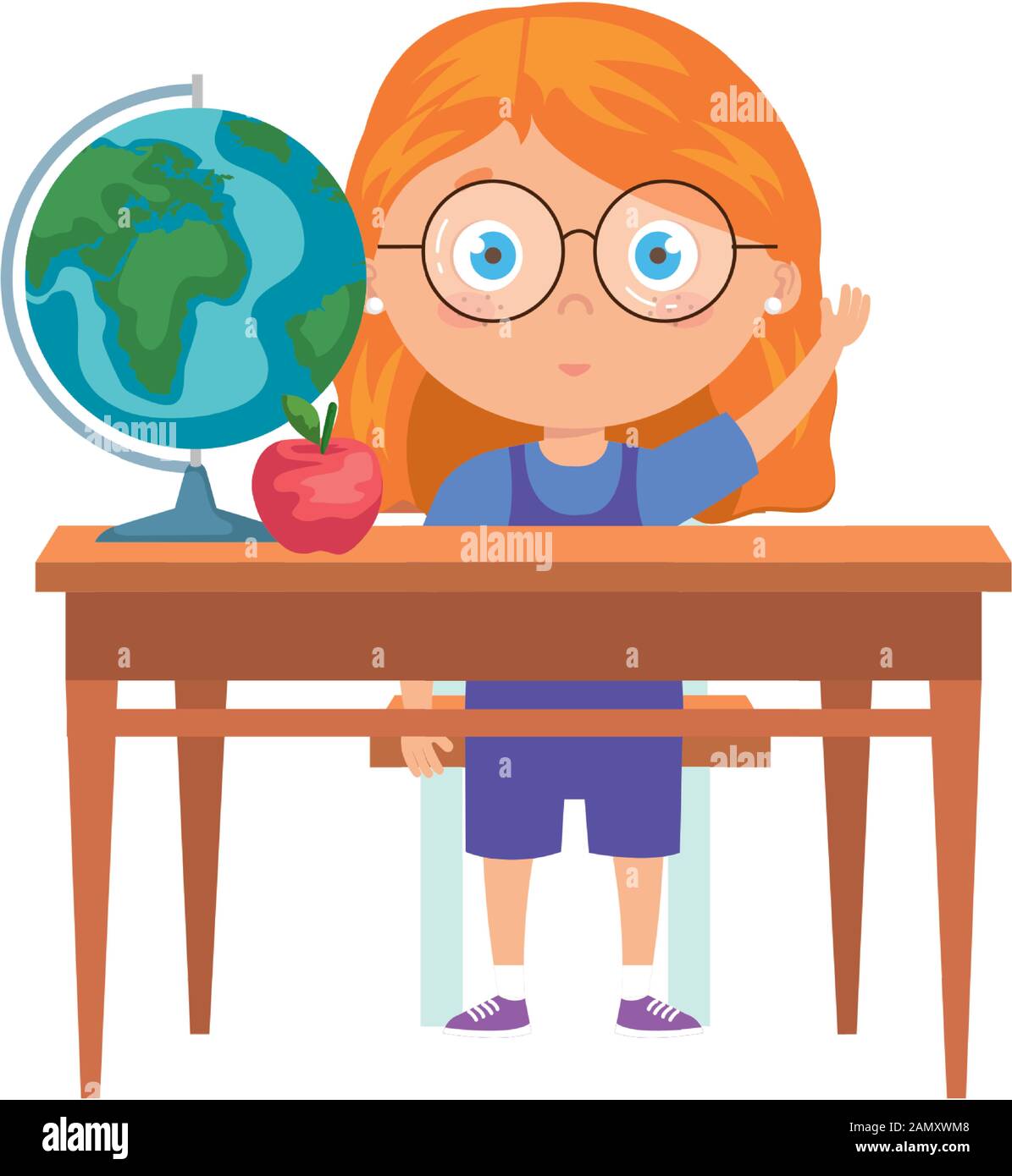 student girl sitting in school desk on white background Stock Vector ...