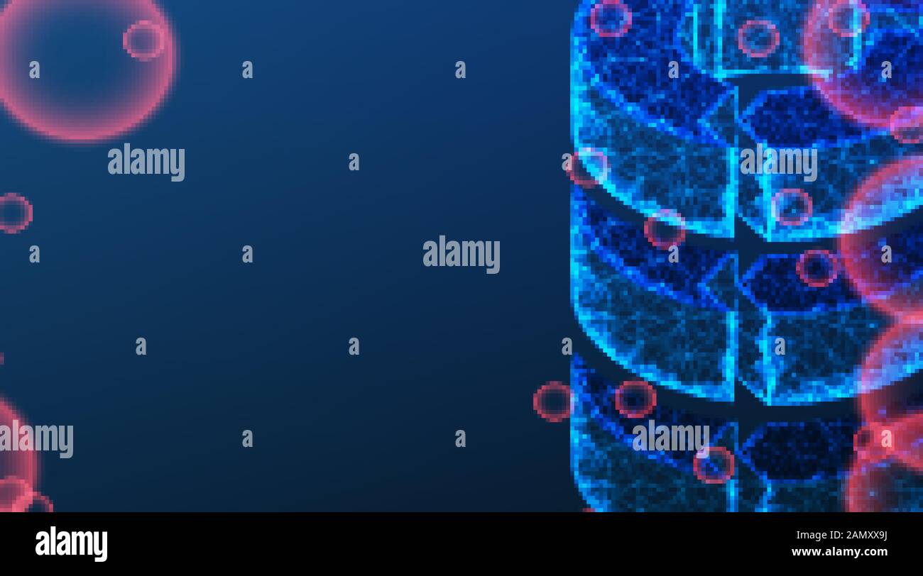 Big Data Access Storage concept. Abstract Low Poly wireframe mesh design. On dark blue background. Vector Illustration Stock Vector