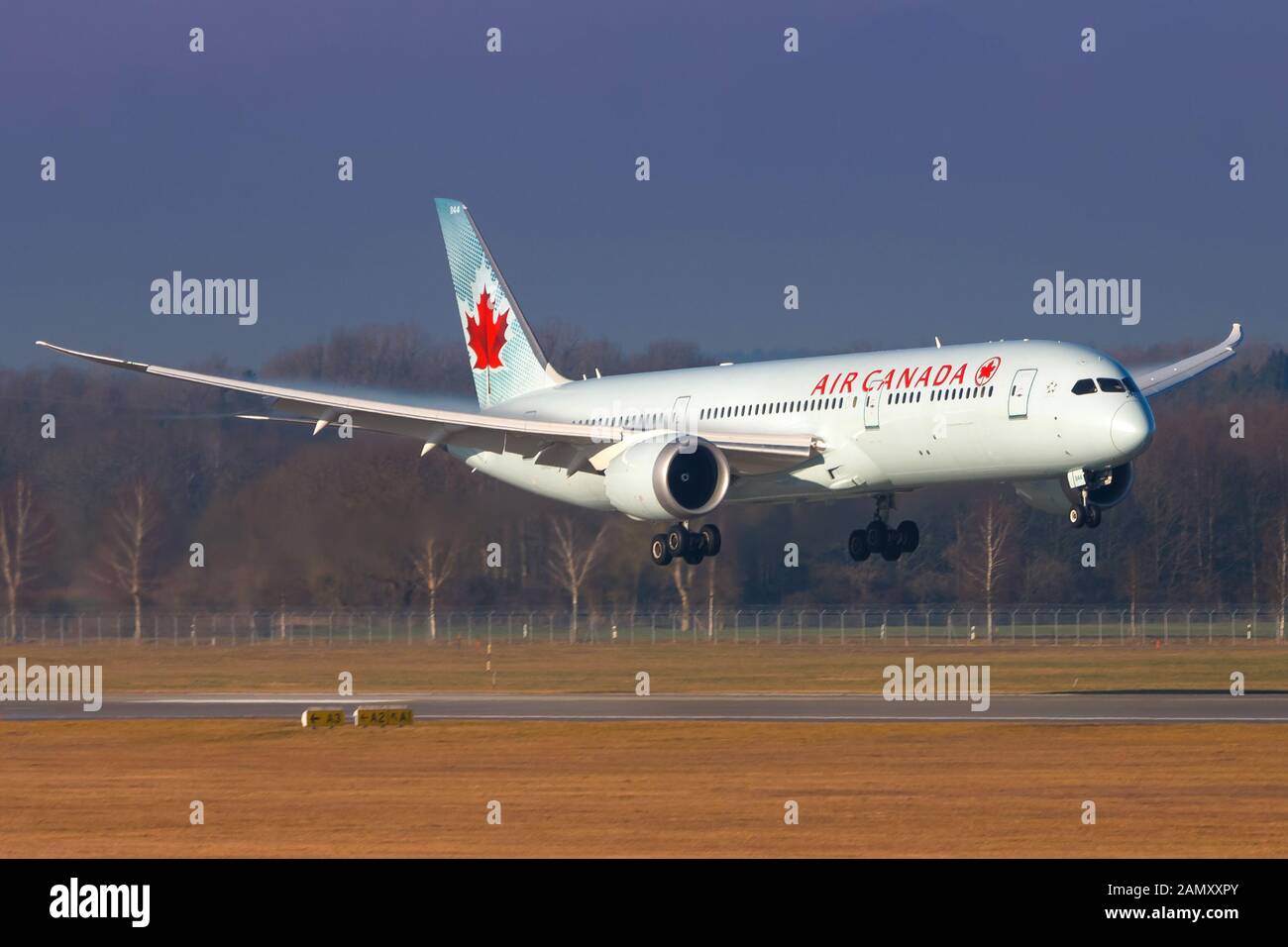 Munich, Germany - Junary 6, 2018: Air Canada Boeing 787 airplane at Munich airport (MUC) in Germany. Boeing is an aircraft manufacturer based in Seatt Stock Photo