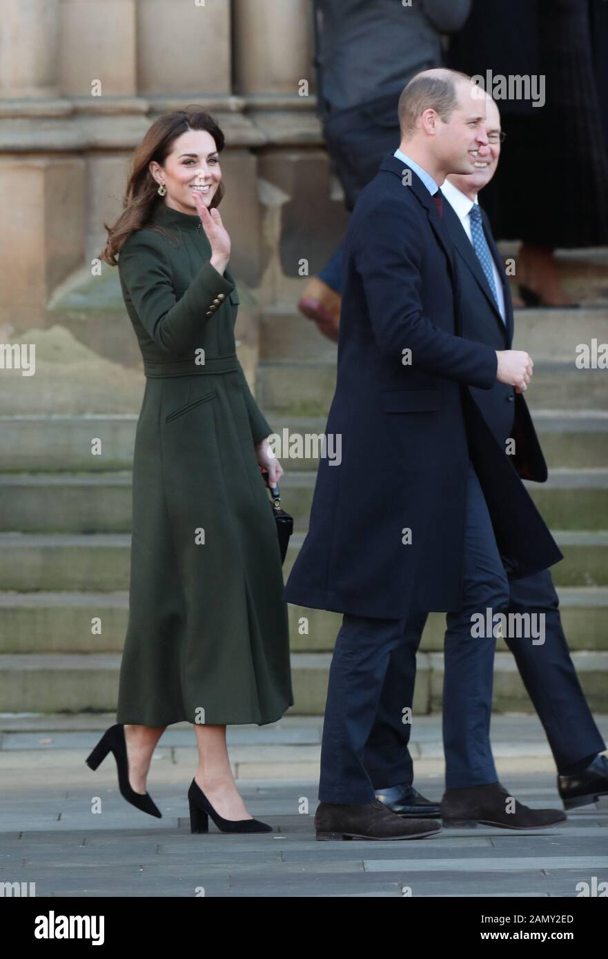 The Duke and Duchess of Cambridge arrive for a visit to City Hall in Bradford to join a group of young people from across the community to hear about life in the city. Stock Photo
