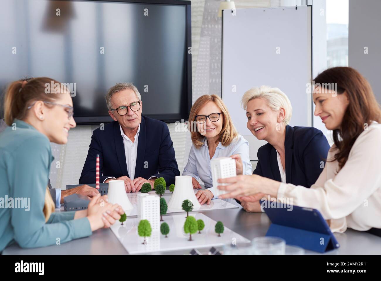 Business talks at conference table Stock Photo