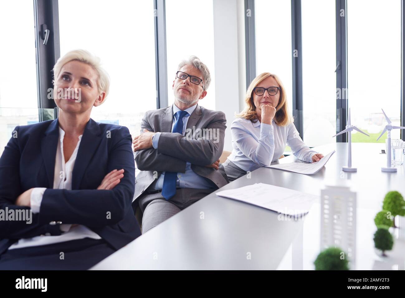 Professional coworkers watching video conference Stock Photo