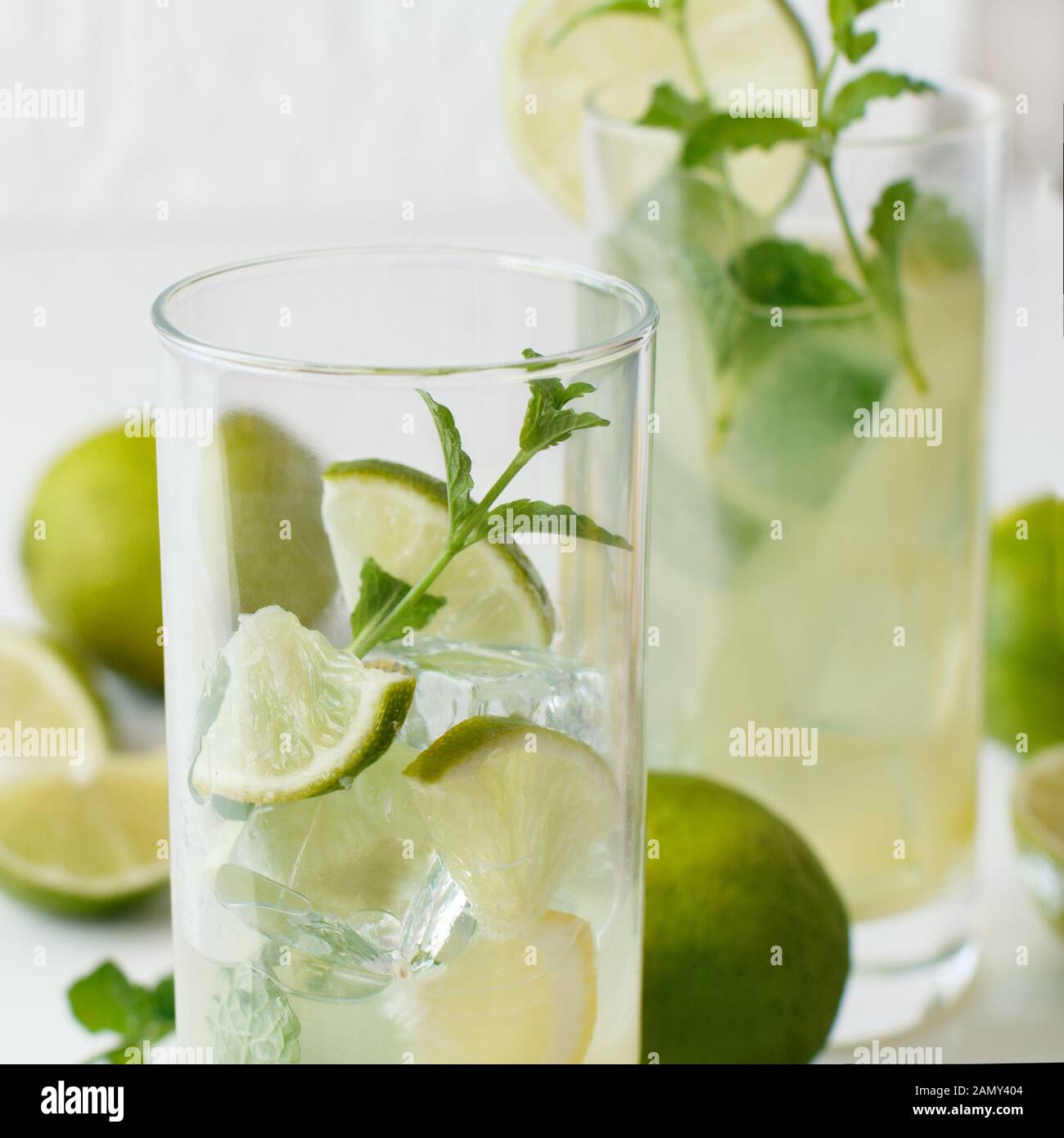 Homemade refreshing drink with  lime juice and mintclose up Stock Photo