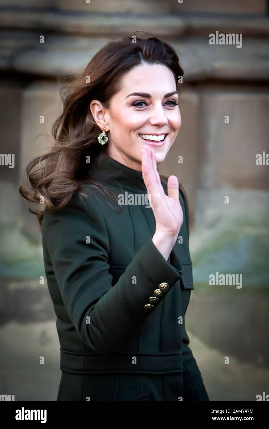 The Duchess of Cambridge arrives for a visit to City Hall in Bradford to join a group of young people from across the community to hear about life in the city. Stock Photo