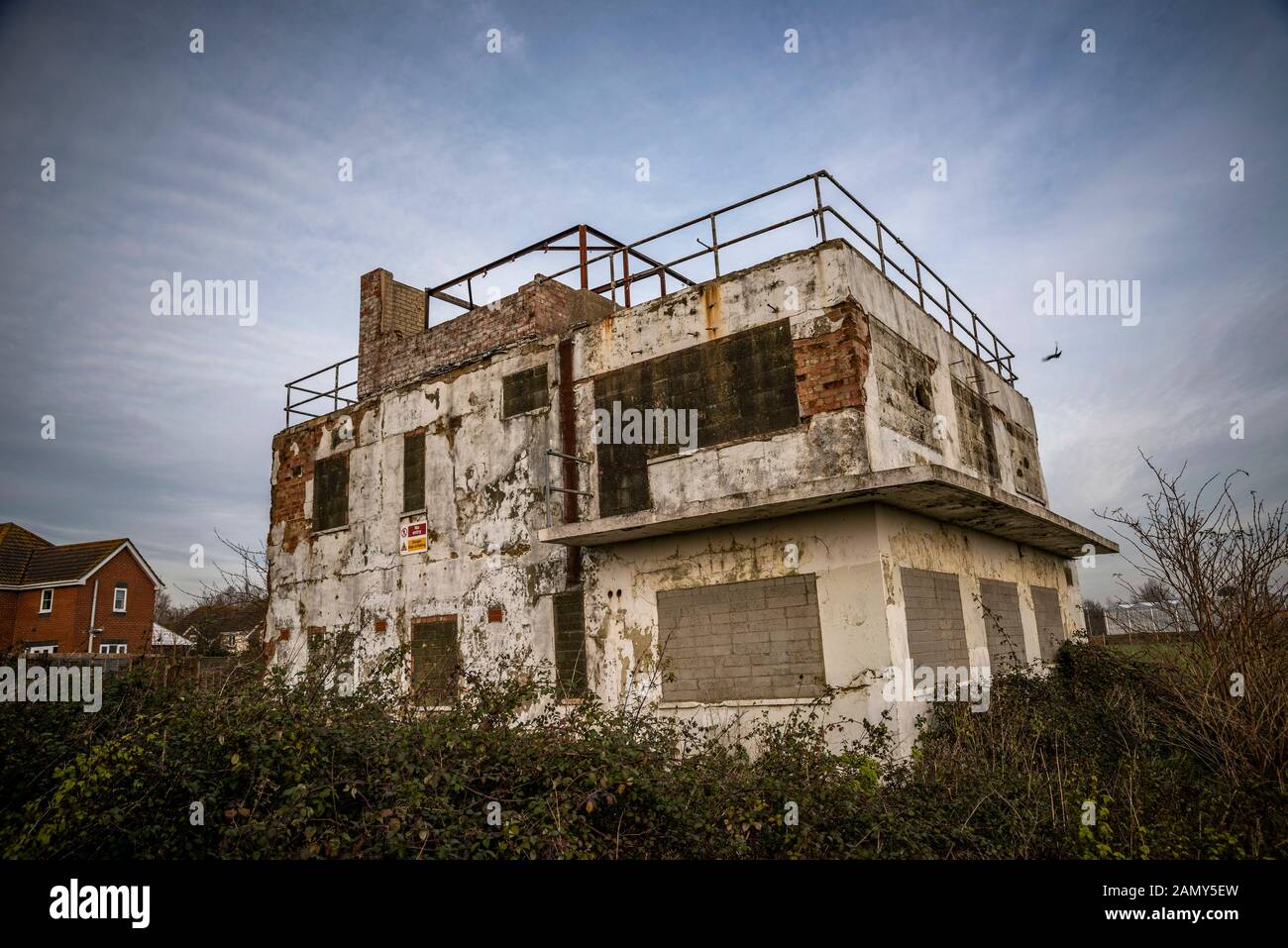 RAF Tangmere's dilapidated control tower near Chichester, West Sussex, UK Stock Photo