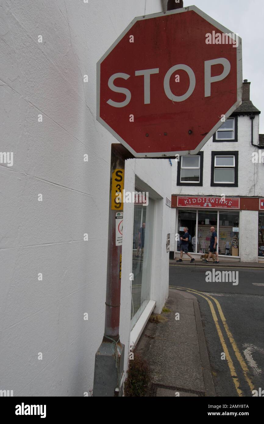 Stop sign Keswick the Lake District UK Stock Photo Alamy