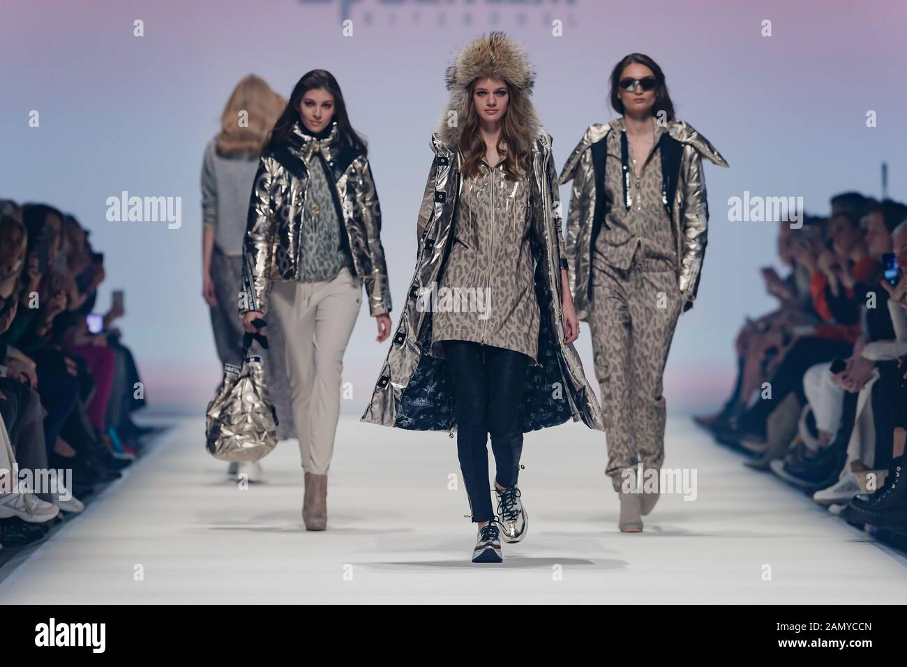 Berlin, Germany. 15th Jan, 2020. Models presents creations of Sportalm  Kitzbuehel during the Mercedes-Benz Fashion Week Autumn/Winter 2020 in  Berlin, capital of Germany, on Jan. 15, 2020. Credit: Binh  Truong/Xinhua/Alamy Live News