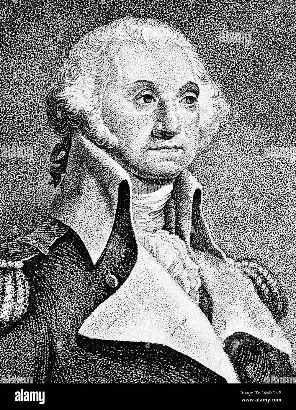 Vintage portrait of General George Washington (1732 - 1799) – Commander of the Continental Army in the American Revolutionary War / War of Independence (1775 – 1783) and the first US President (1789 - 1797). Detail from a print circa 1812 from an engraving by Thomas Gimbrede. Stock Photo