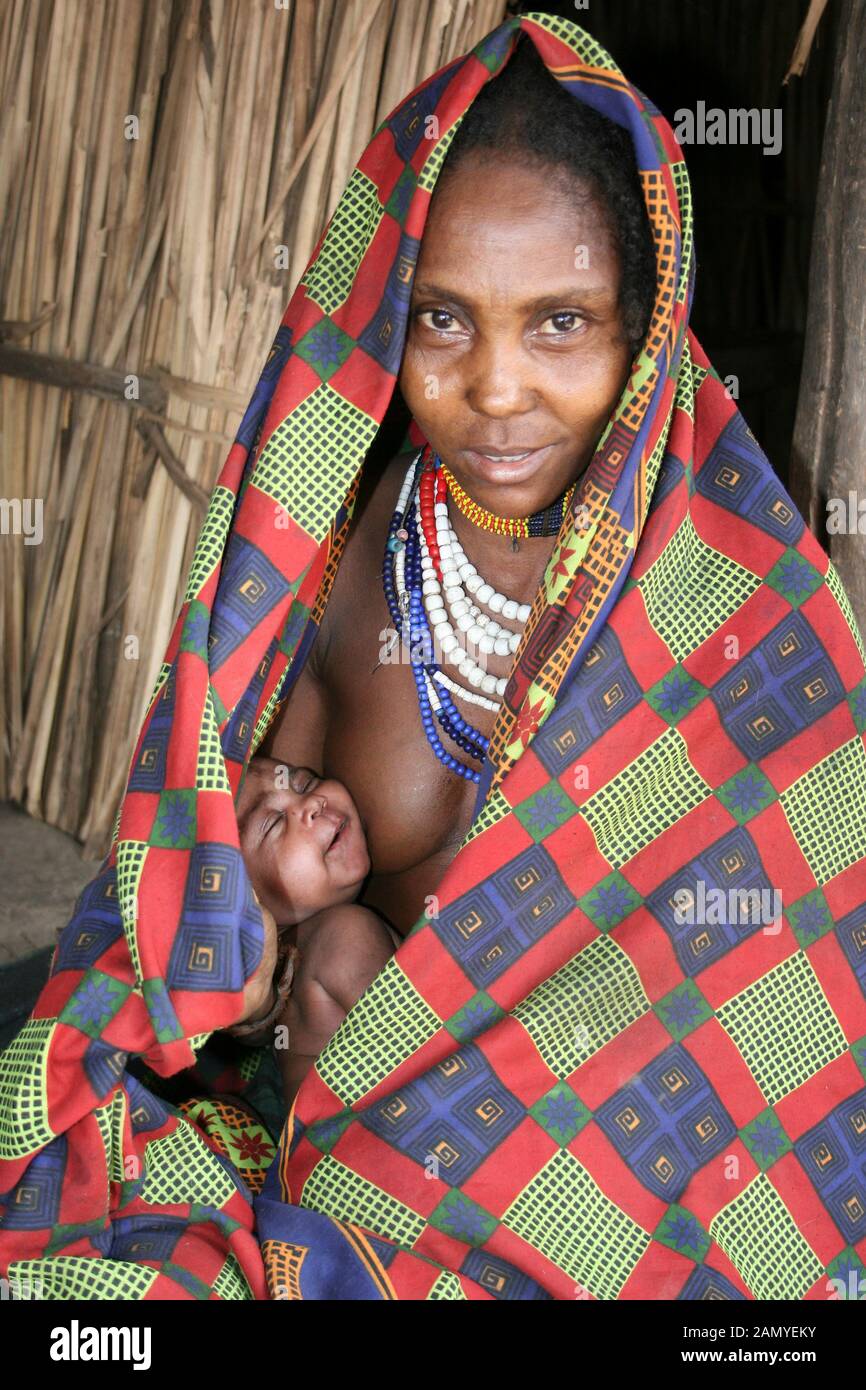 New Mother of the Arbore Tribe, Omo Valley, Ethiopia Stock Photo