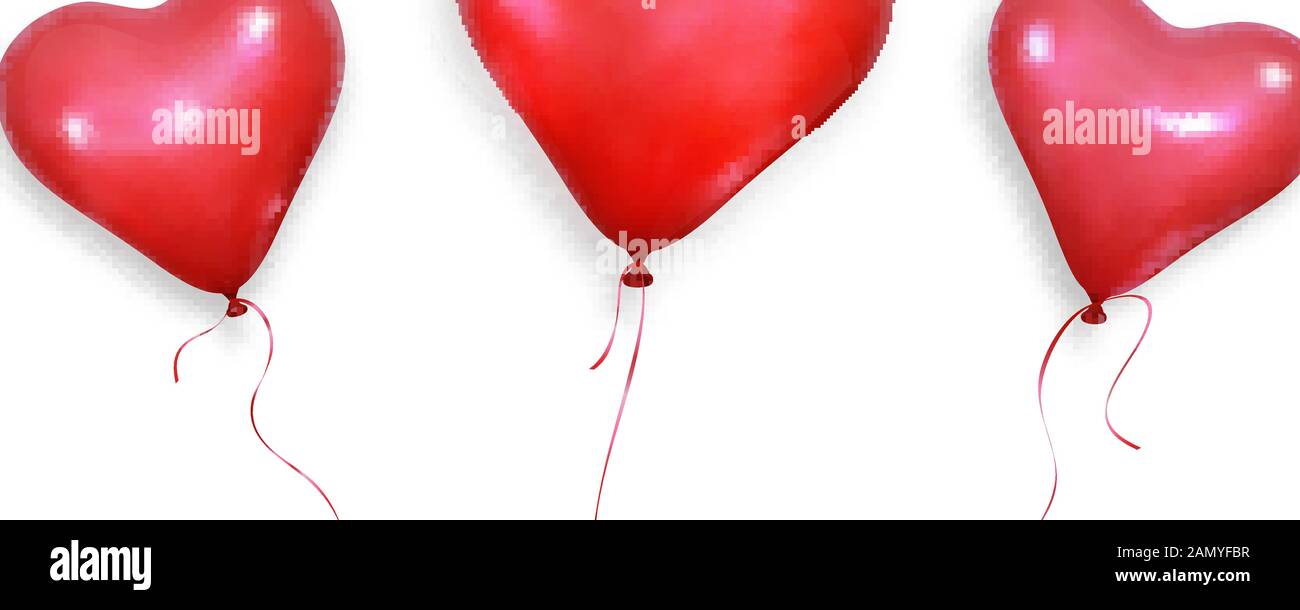Valentines Day background. Realistic heart balloons flying on white ...