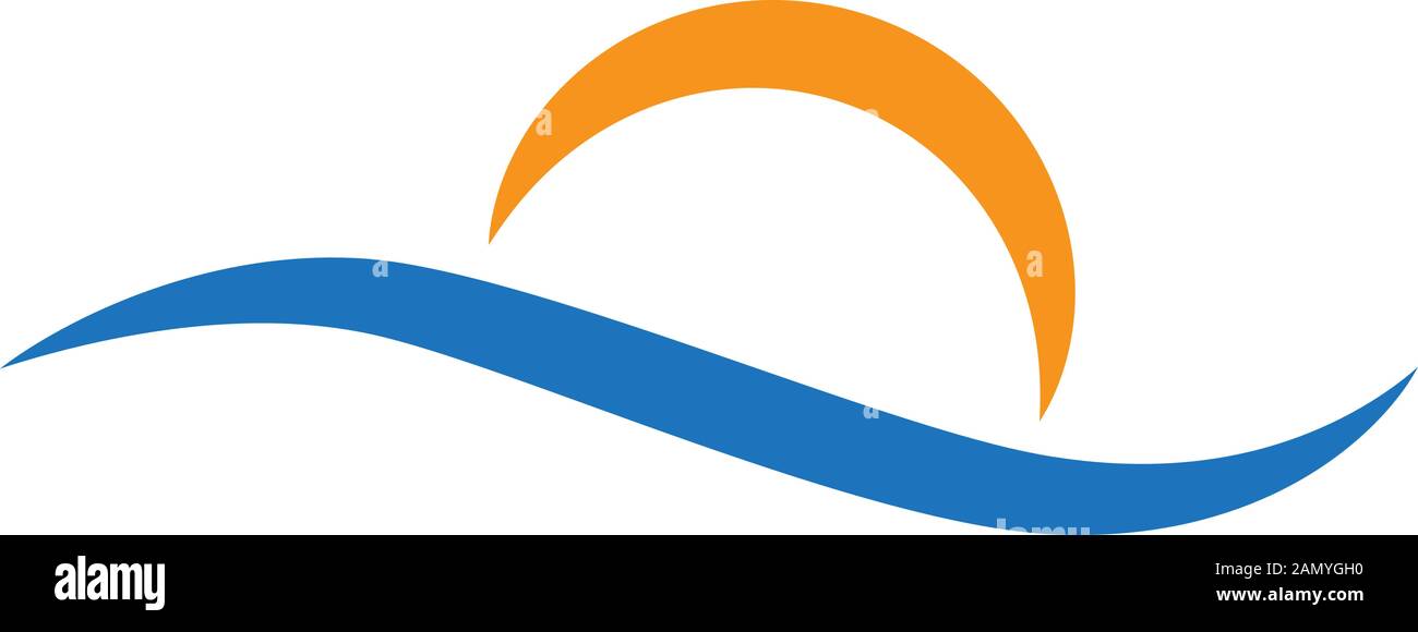 abstract blue water waves and orange sun, vector Stock Vector Image