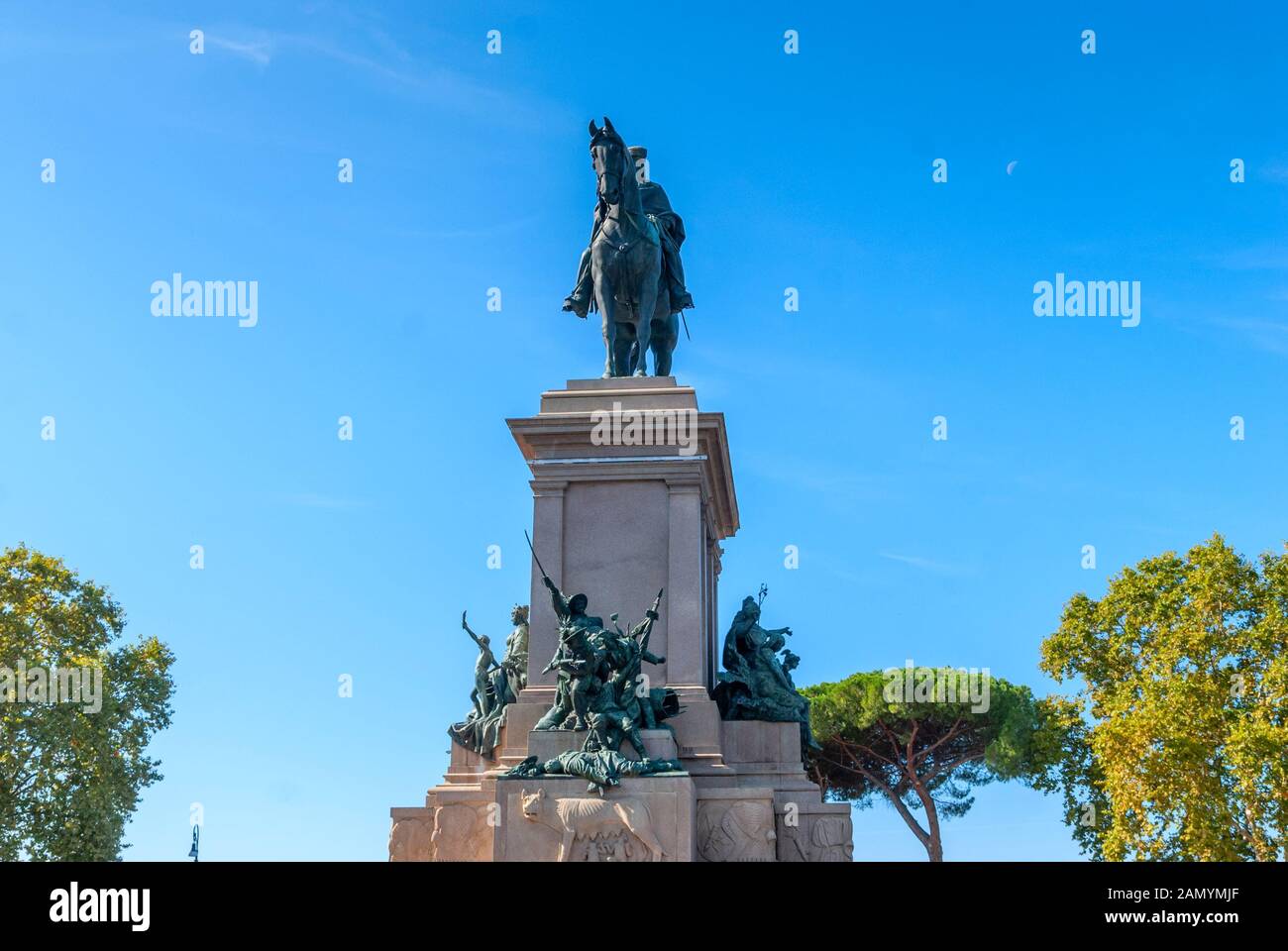 equestrian monument of Giuseppe Garibaldi, placed in Rome on the highest point of the Janiculum hill on the square Piazzale Garibaldi, Rome, Italy Stock Photo
