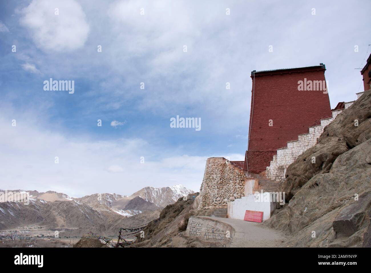 Inside interior and architect of Thiksey monastery and Namgyal Tsemo Gompa at Leh Ladakh Village while winter season in Jammu and Kashmir, India Stock Photo