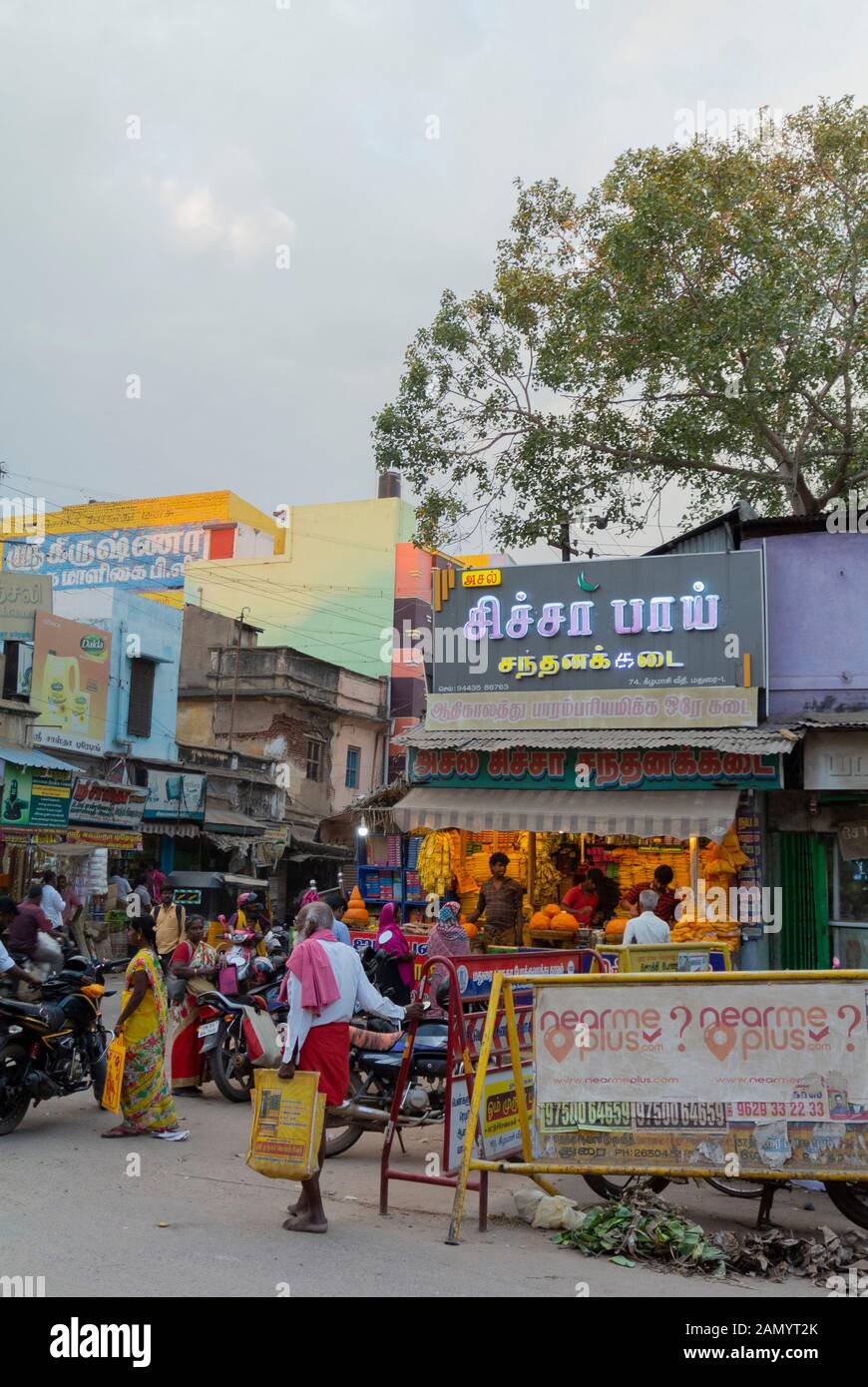 Indian people at a food market, Madurai, South India Stock Photo