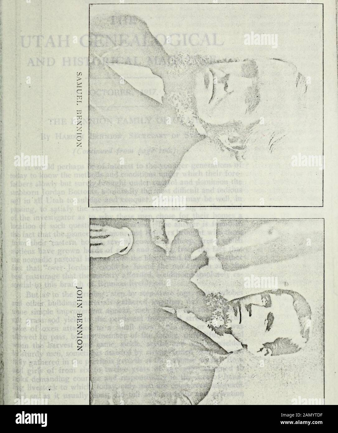 The Utah genealogical and historical magazine . eltiis Family Book, containing a Biographical sketch of theRev. Henry James Feltus, D. D., late Rector of St. Stephens,New York City, together with a genealogy of all his descend-ants up to date (1917). Prepared by Rev. Geo. Haws Feltus,M. A., Elmhurst, N. Y. Cloth, 61 pages. The genealogy begins with the Rev. Henry James Feltus,born Dec. 25, 1775, in Co. of Carlow, near Dublin, Ireland,and traces his descendants .down to date. Mention is also madeof other families of the name. Reynolds: A Partial Genealogy of John Reynolds, born in Eng-gland sup Stock Photo