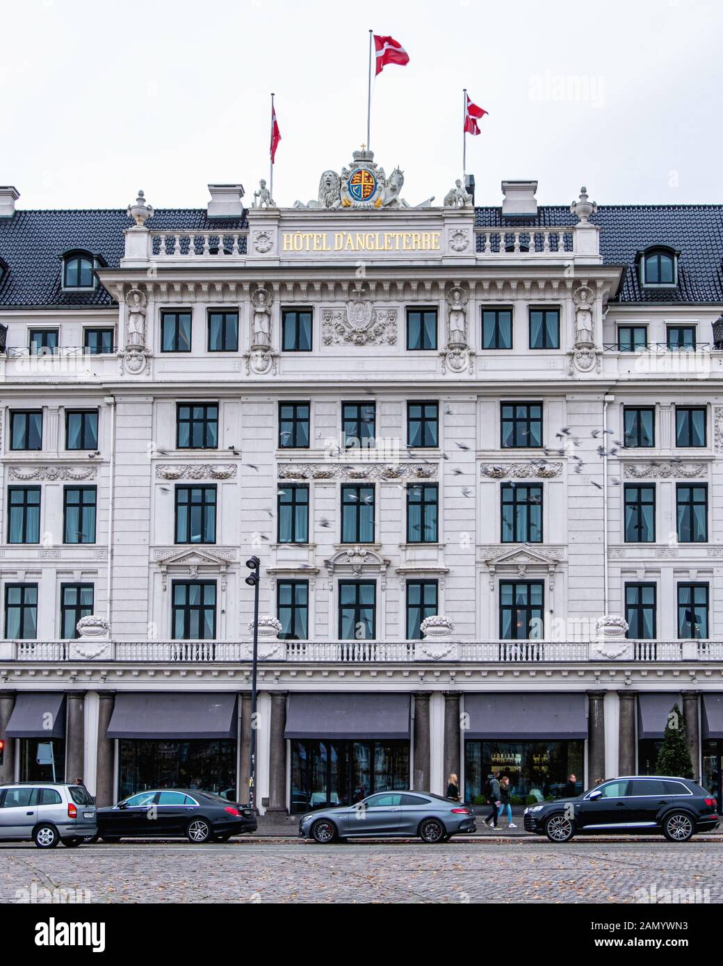 Hotel d'Angleterre deluxe hotel on Kongens Nytorv, Copenhagen,Denmark. Historic listed building exterior & facade Stock Photo