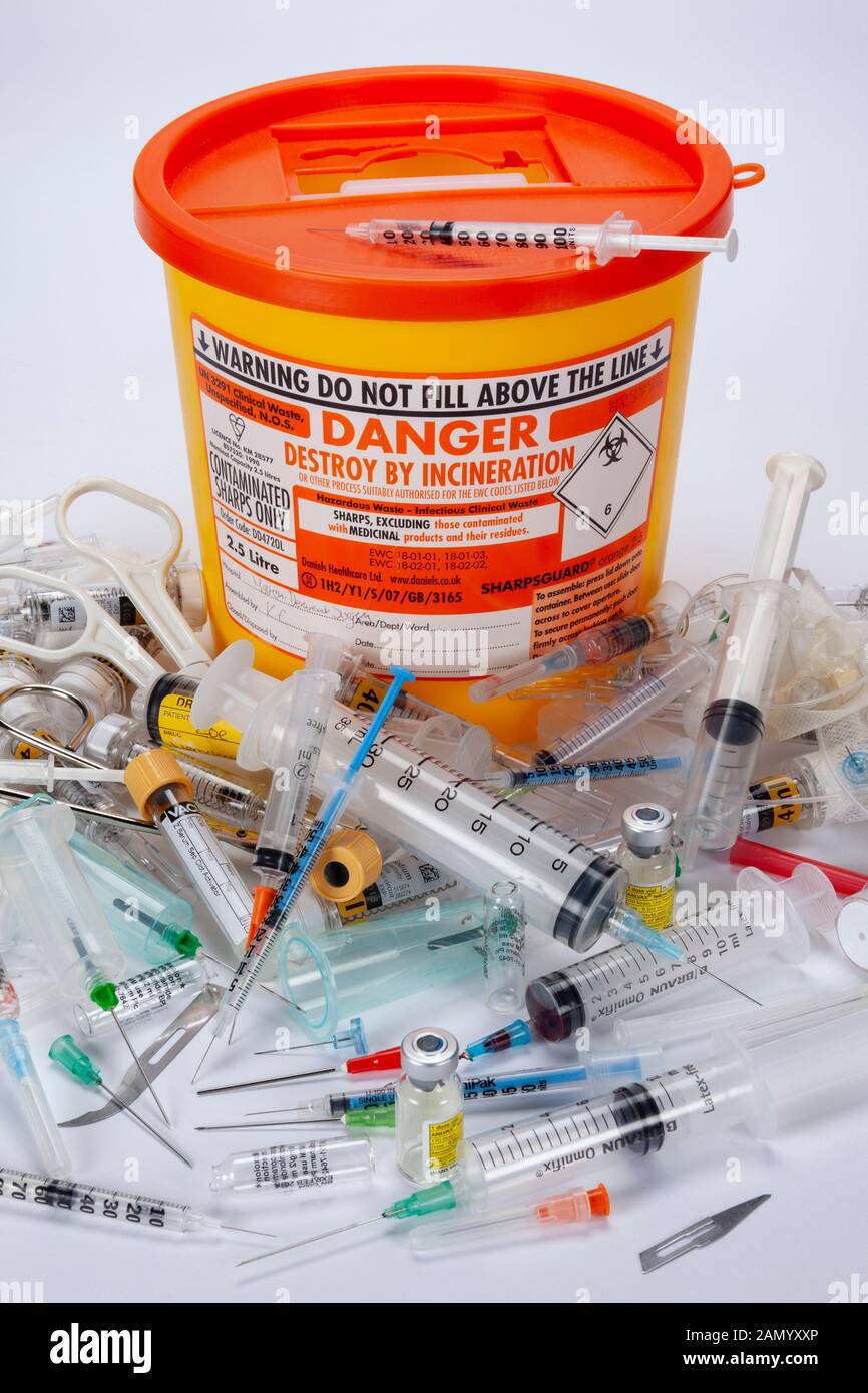 York. England. 03.31.11. Safe disposal of Medical Sharps to be destroyed by incineration Stock