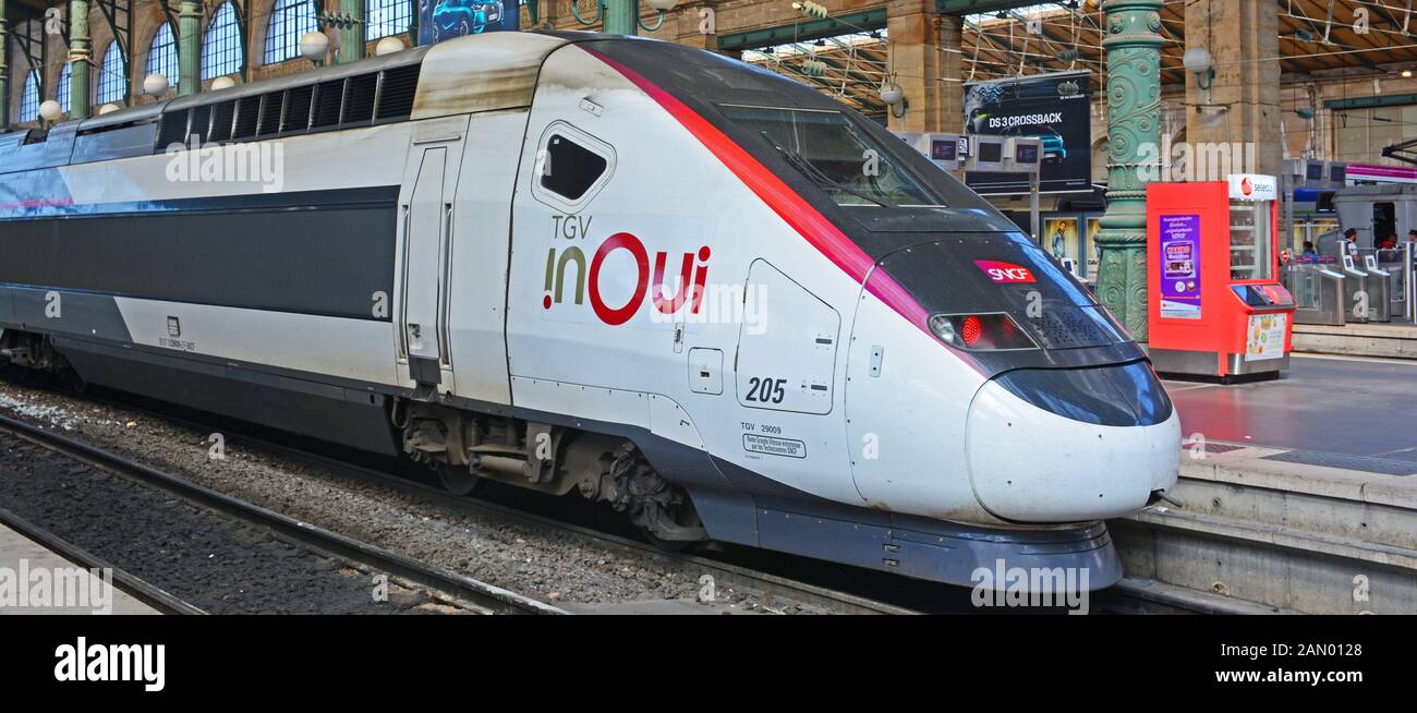 Tgv train in North railway station, Paris France Stock Photo