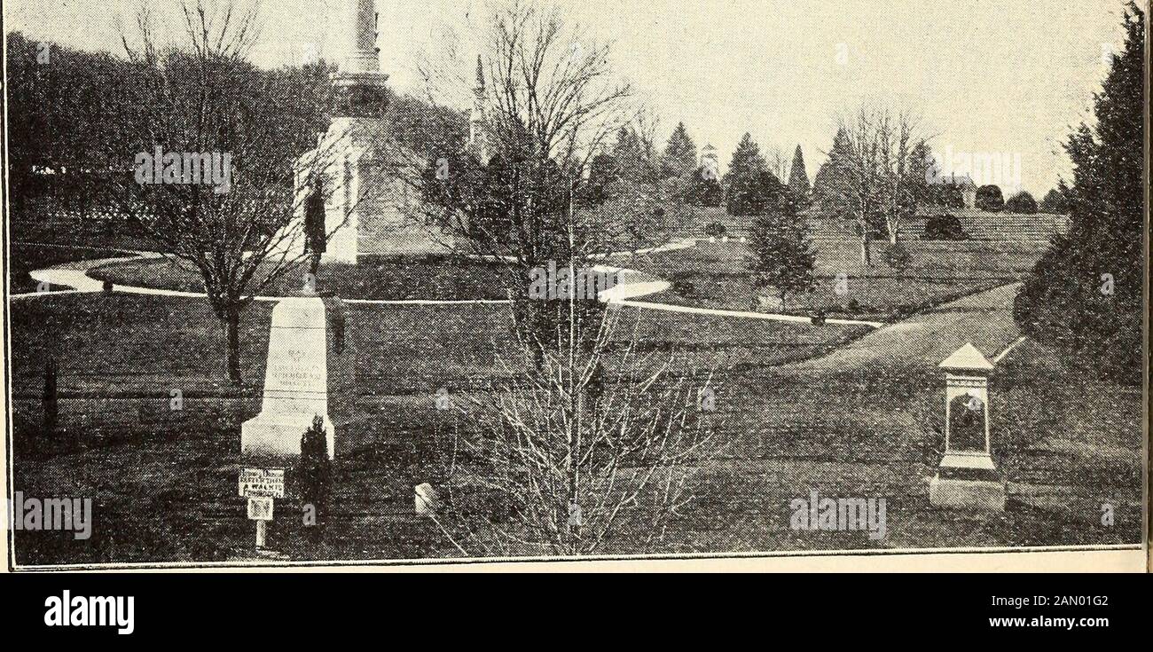 The 16th decisive battle of the world -- Gettysburg . SoldiersJfational CemetewGetfysburjy. Published byWHSptoa, Division, Col. Orlando Smith, 55th 0., 73rd 0.,136th N. Y; 33rd Mass, On the left of the Eleventh Corps was theSecond and Third Divisions of the First Corps,extending the line through and south of Zieg-lers Grove on Cemetery Kidge; Second Divi-sion, Gen. Robinson, Second Brigade, Gen. Bax-ter, 11th Pa., 88th Pa., 9oth Pa., 97th 1ST. Y.,83rd N.Y., 12th Mass.; First Brigade, Col.Coulter, 107th Pa., 104th 1ST. Y., 94th N. Y.,13th Mass., 16th Me.; Third Division, GenRowley, First Brig Stock Photo