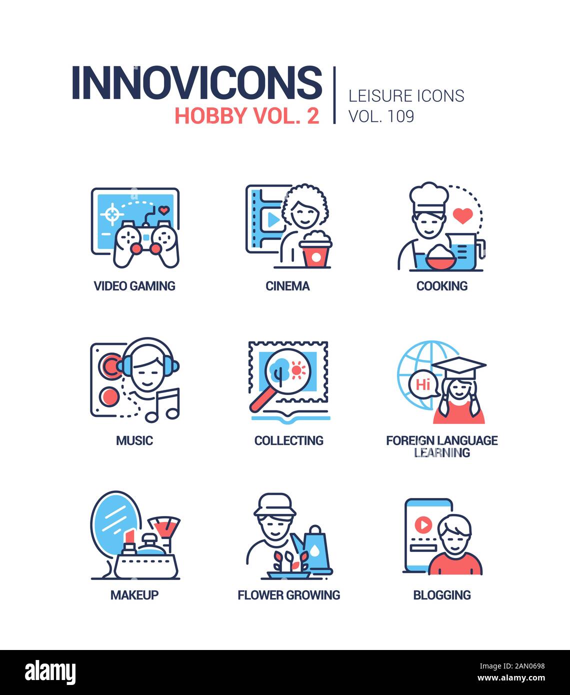 Hobby and activities - line design style icons set Stock Vector Image ...