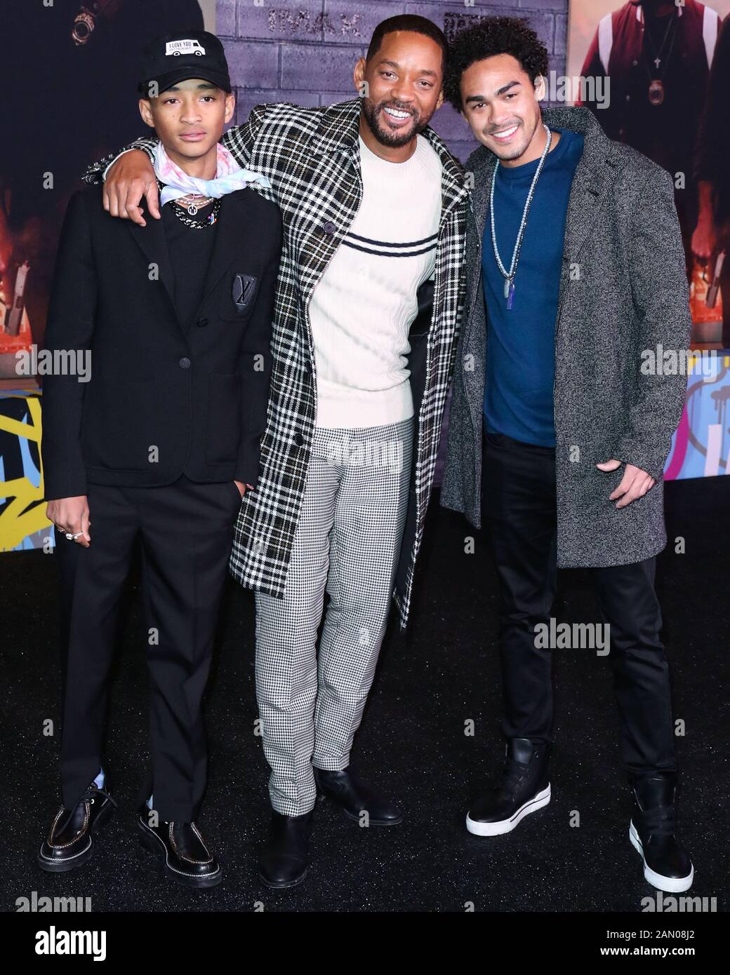 Hollywood, United States. 14th Jan, 2020. HOLLYWOOD, LOS ANGELES,  CALIFORNIA, USA - JANUARY 14: Jaden Smith, Will Smith and Trey Smith arrive  at the Los Angeles Premiere Of Columbia Pictures' 'Bad Boys