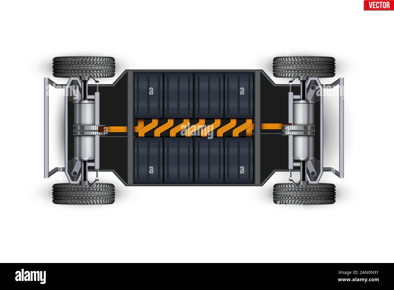 Electric Car Chassis with battery Stock Vector