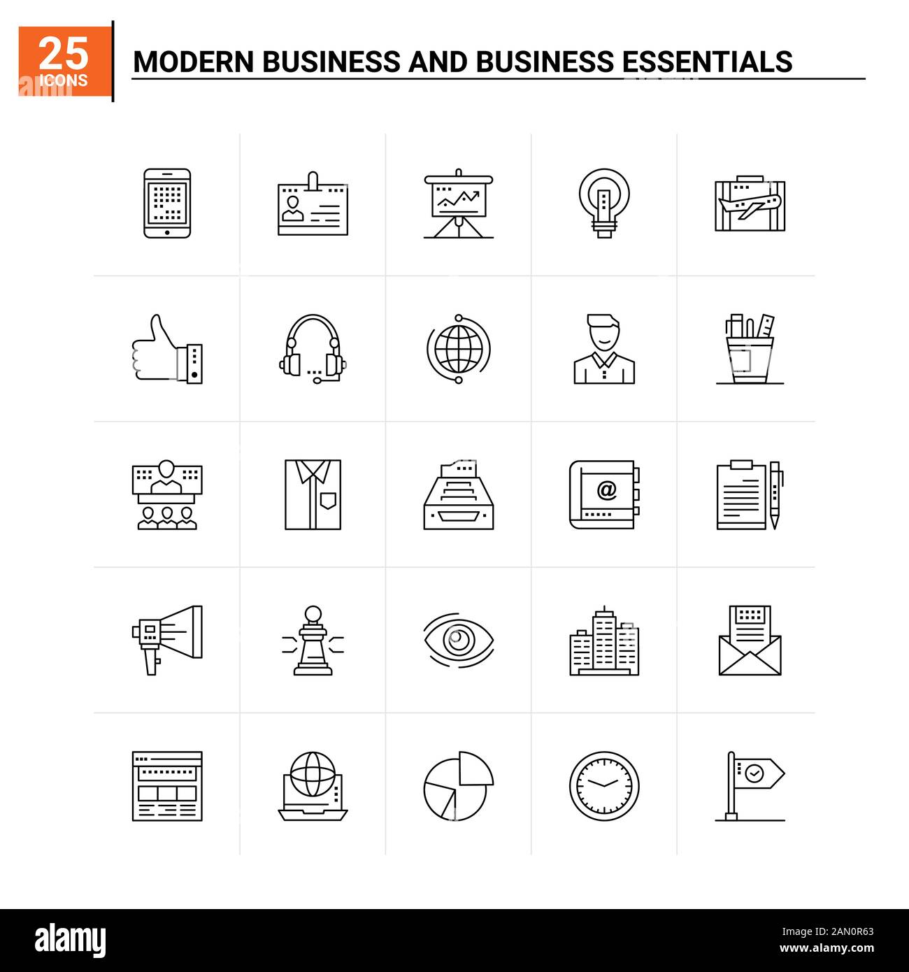 25 Modern Business and business essentials icon set. vector background