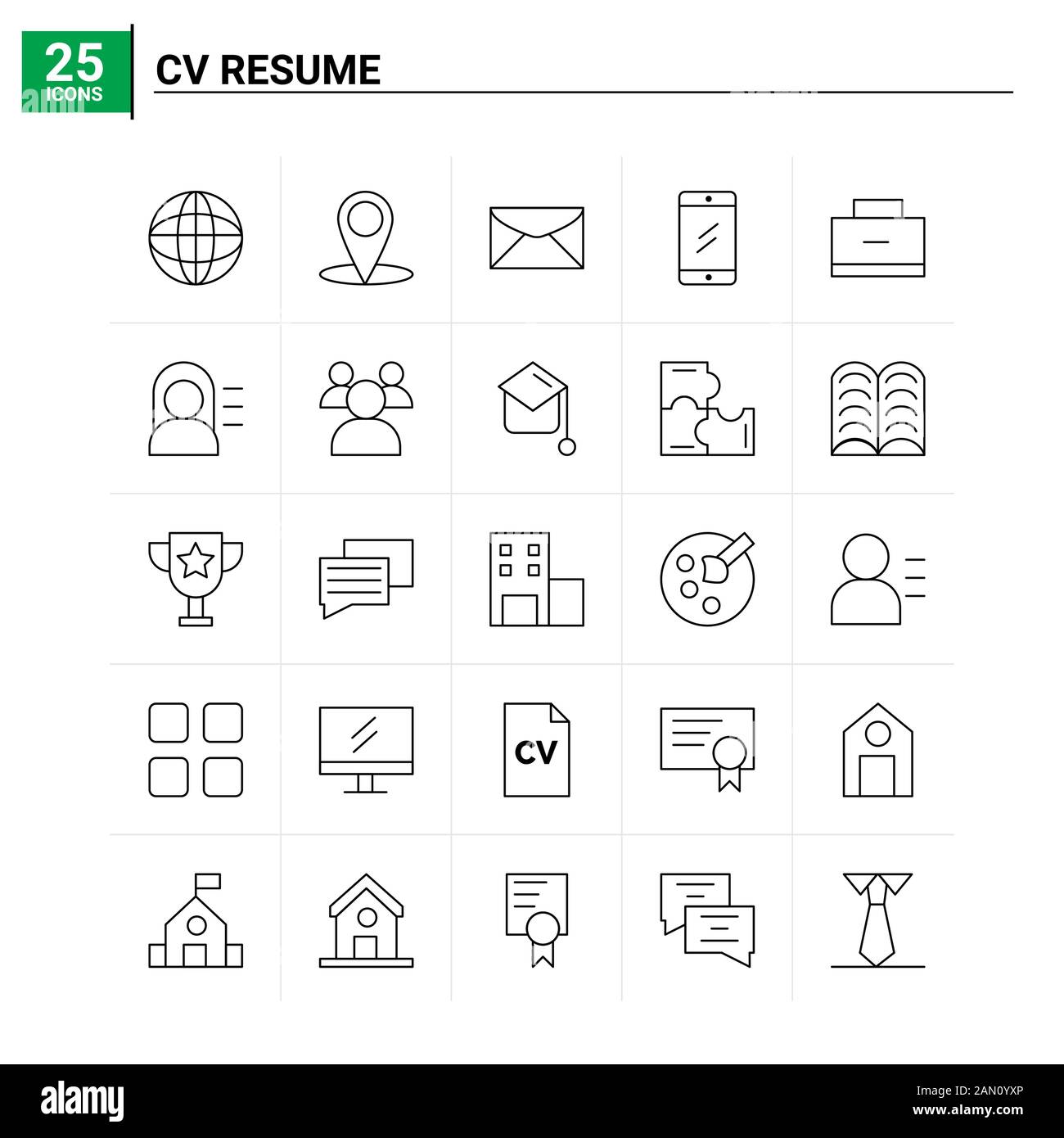 25 CV Resume icon set. vector background Stock Vector Image & Art - Alamy