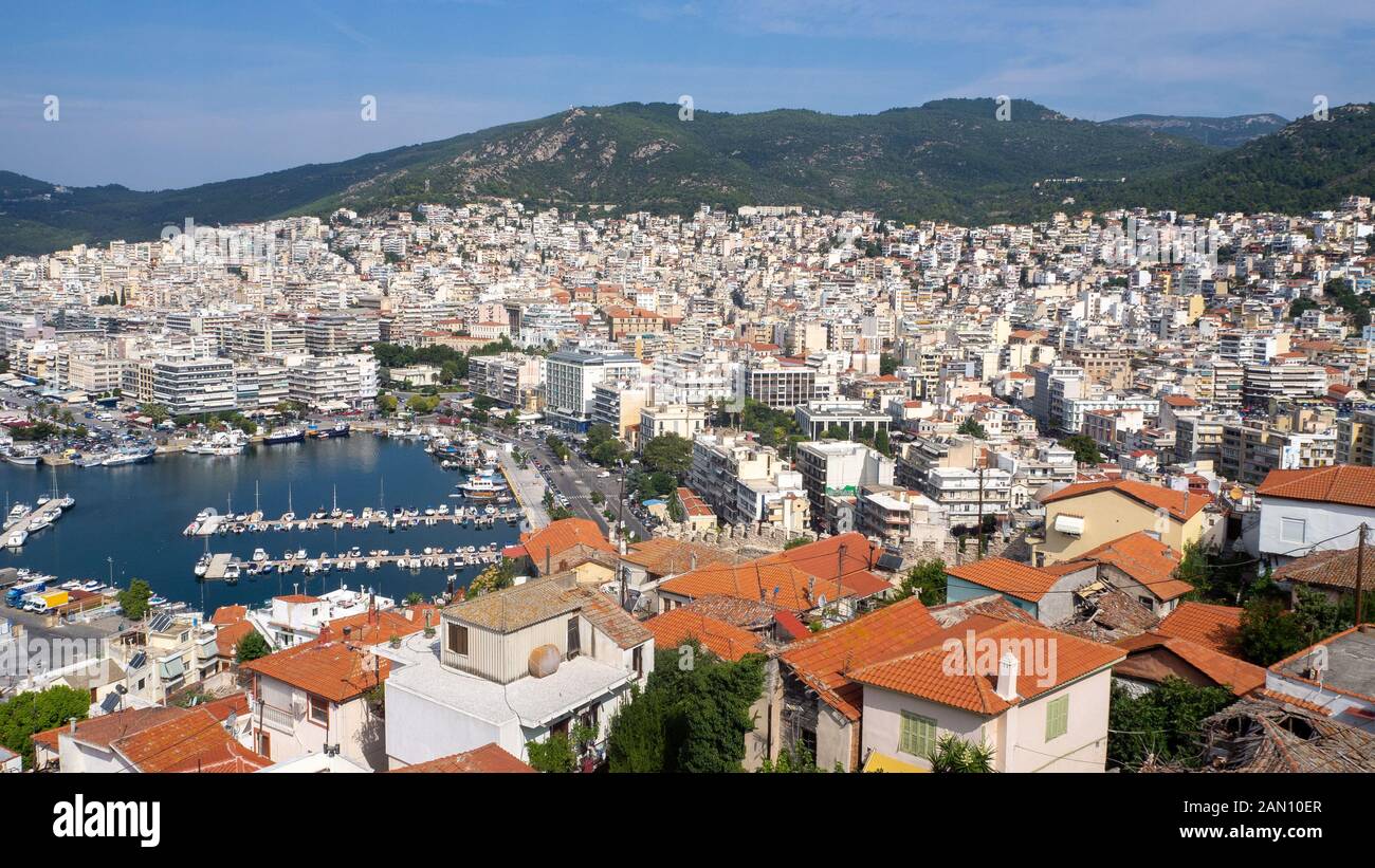 View on Kavala harbor and city Stock Photo