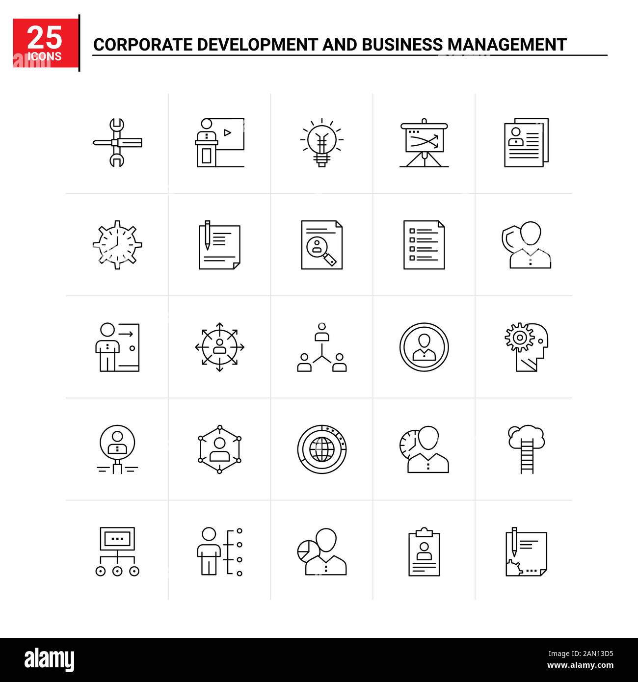 25 Corporate Development and Business Management icon set. vector ...