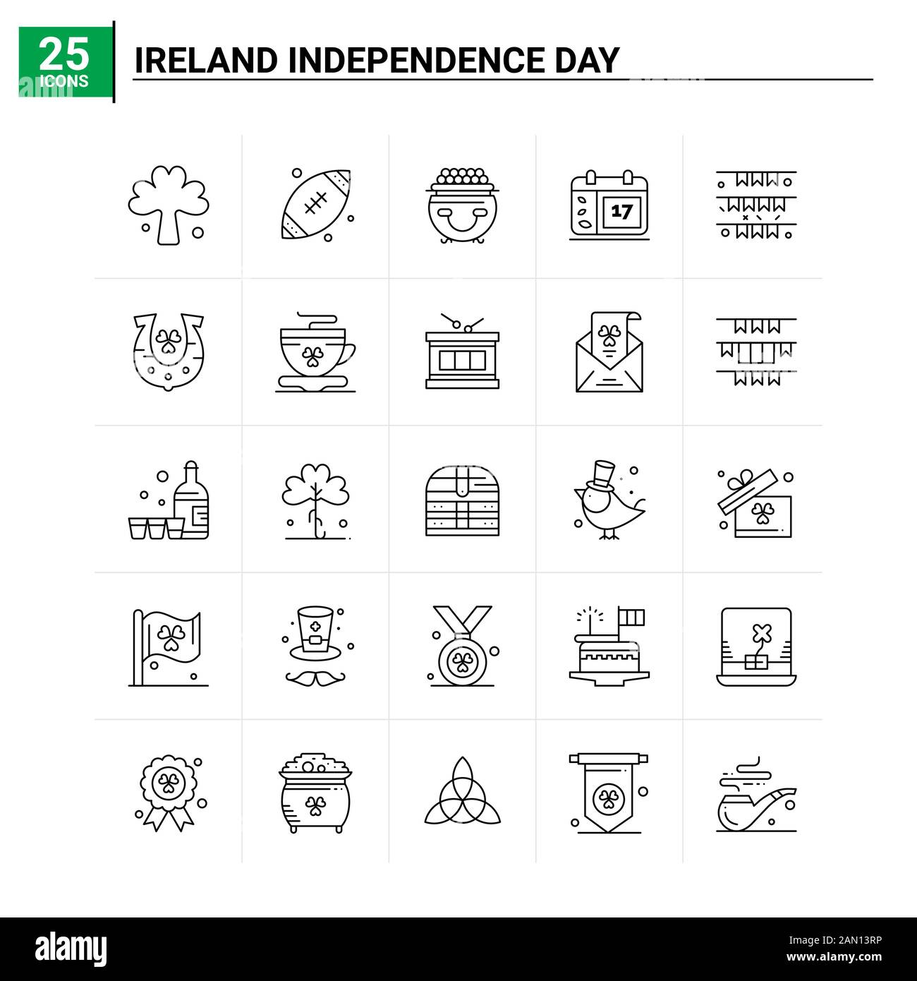 25 Ireland Independence Day icon set. vector background Stock Vector