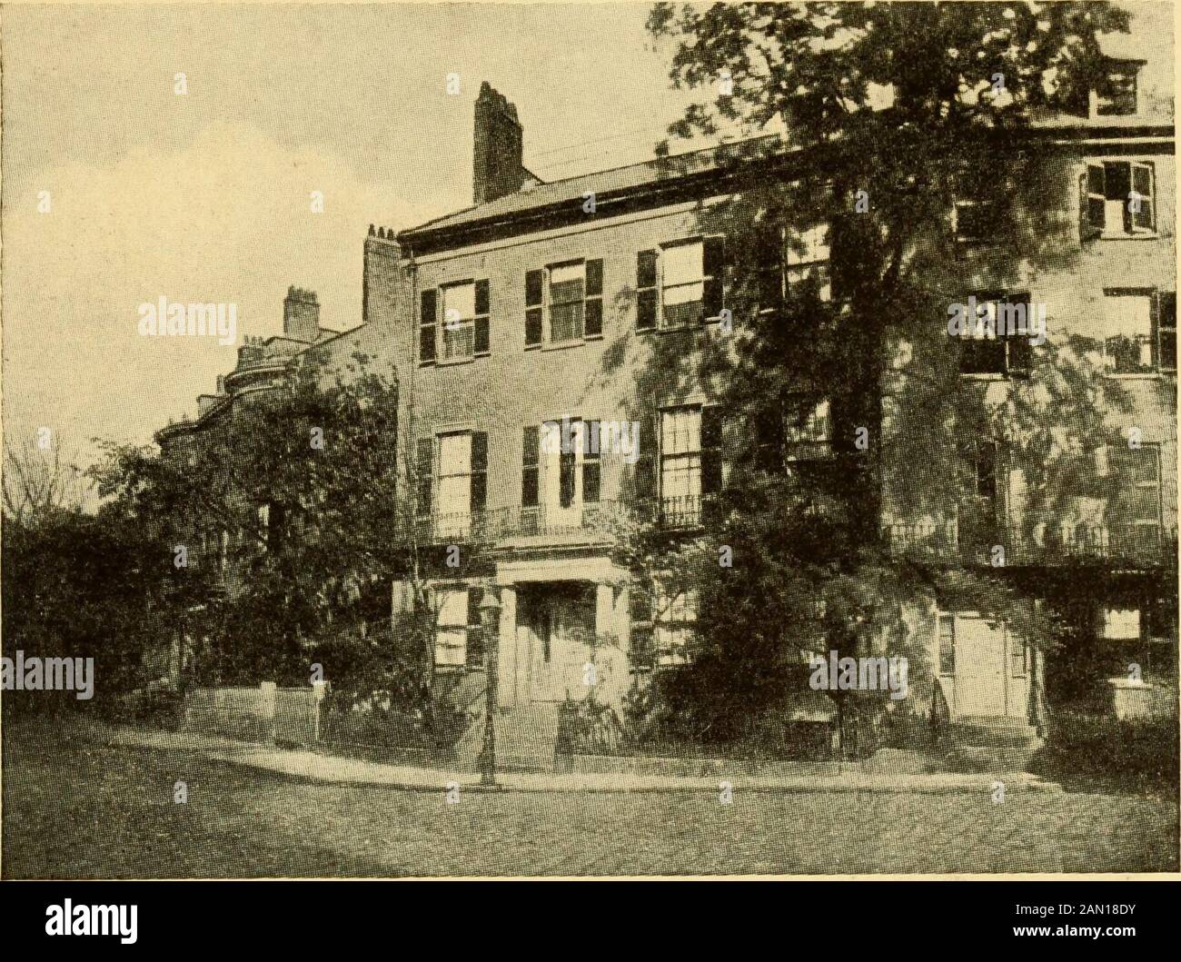 Forty of Boston's historic houses; a brief illustrated description of the residences of historic characters of Boston who have lived in or near the business section . inherited great wealthfrom his father, David Sears, merchant. The western half of the house, two storiesin height and containing one circular bay, was built in 1821. The entrance then wason a court-yard on the easterly side of the house. In 1831 Mr. Sears doubled the sizeof the house and made it three stories in height. This made the house the mostcostly one of the day in Boston, and its owner lived in it until his death in 1871. Stock Photo