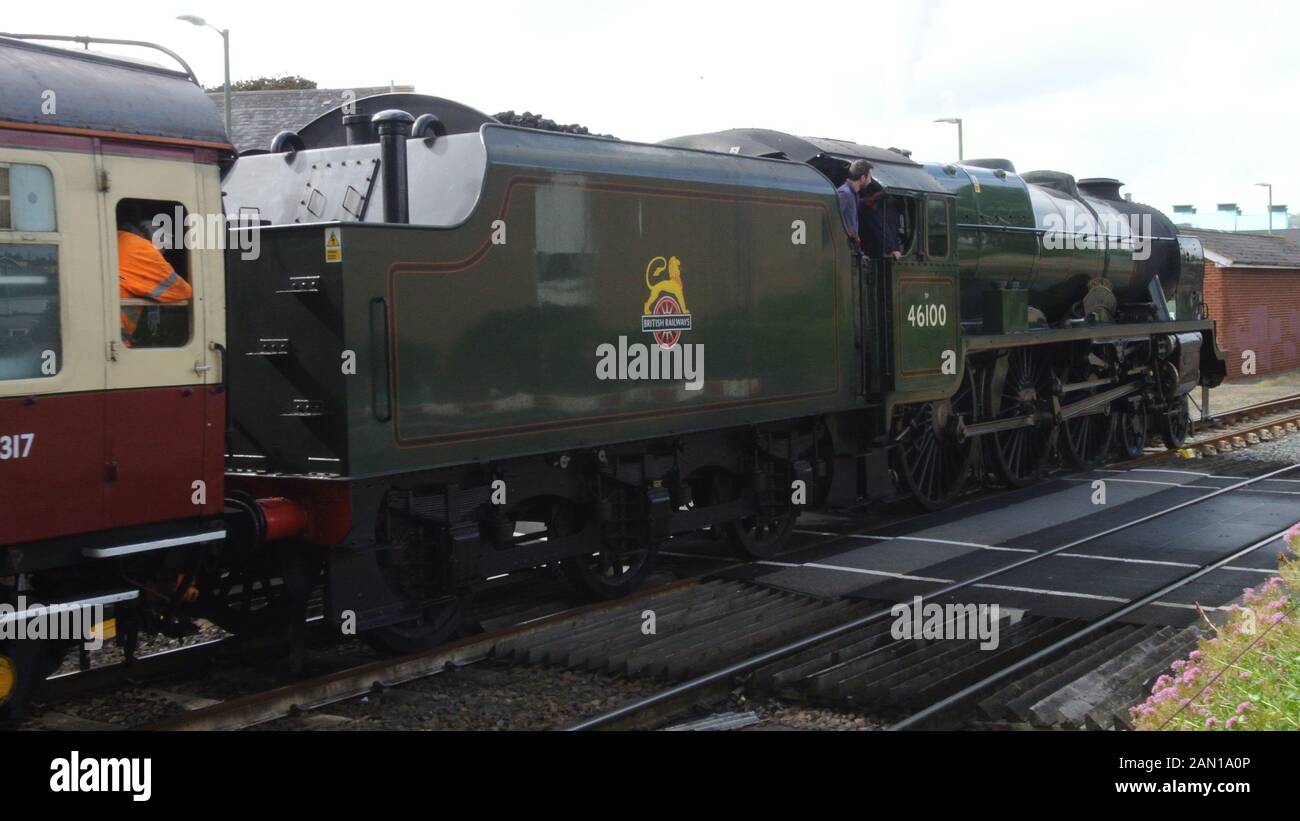 LMS 46100 ' Royal Scot ' steam locomotive arriving at Paignton, Devon, England, UK. Stock Photo