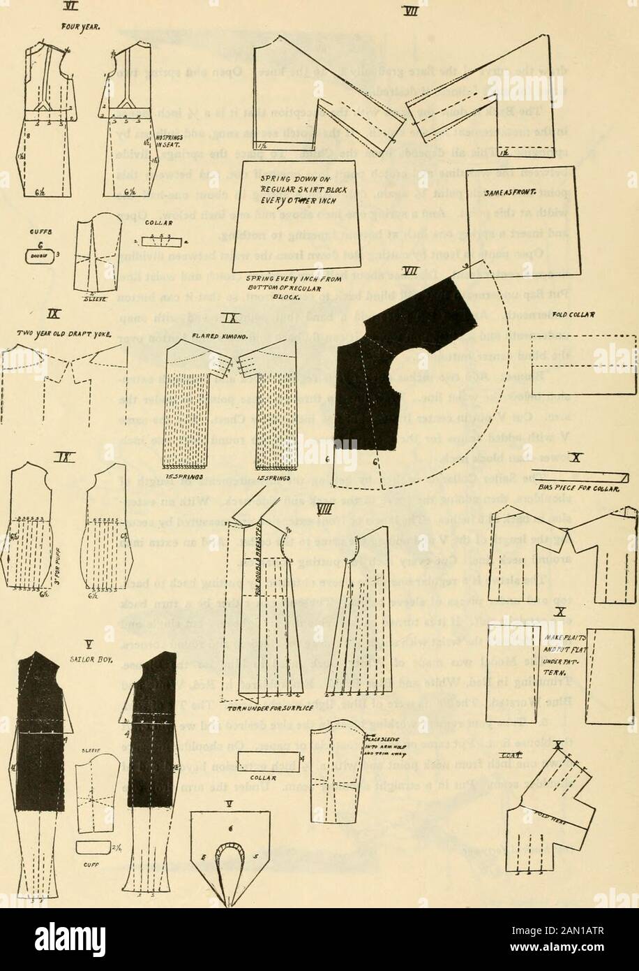 Art in dress . lapels or front extension are measured by secur-ing the  length of the V and adding the same to the collar. Add an extra incharound  neck line. Cut every, image size:916x1390