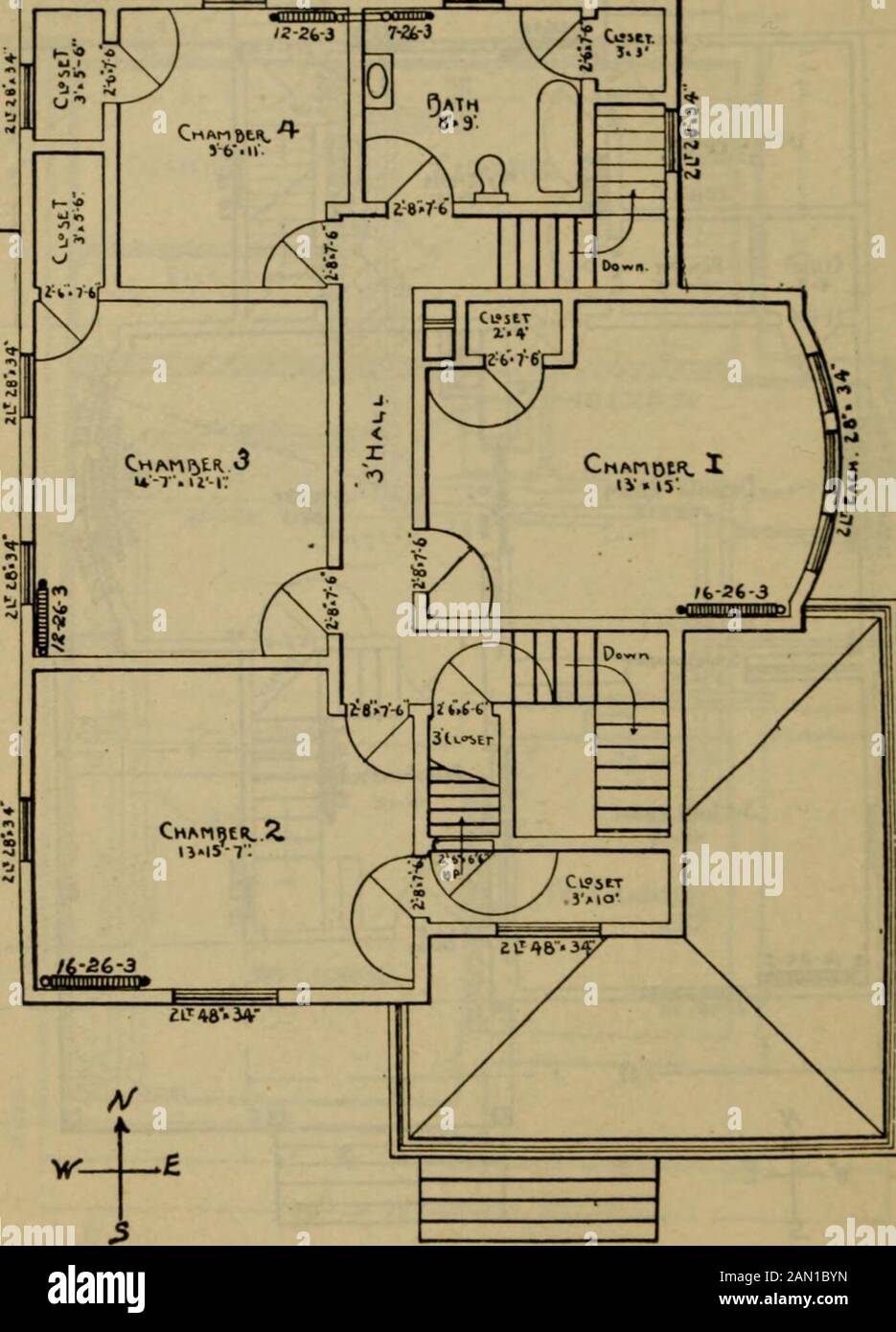 Handbook for heating and ventilating engineers . FIRST FLOOR PLAN.Ceiling 10. Fig. 66. 130 HEATING AND VENTILATION i..v-iA /. SECOND FLOOR PLAN.Ceiling 9. Fig. 67. HOT WATER AND STEAM HEATING 131 1226^ 7-26-3 ExpTonK. Stock Photo